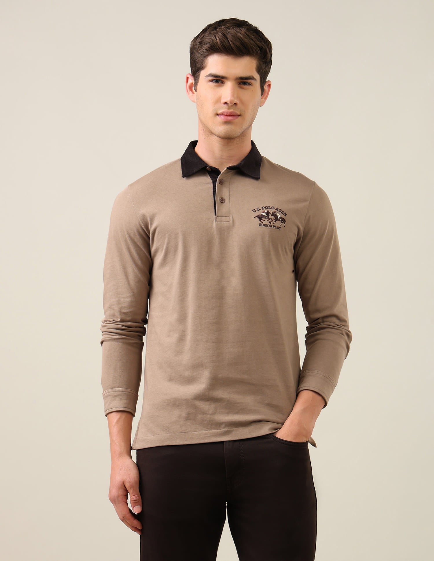 Solid Slim Fit Polo Shirt Brown - U.S. Polo Assn. India | Large