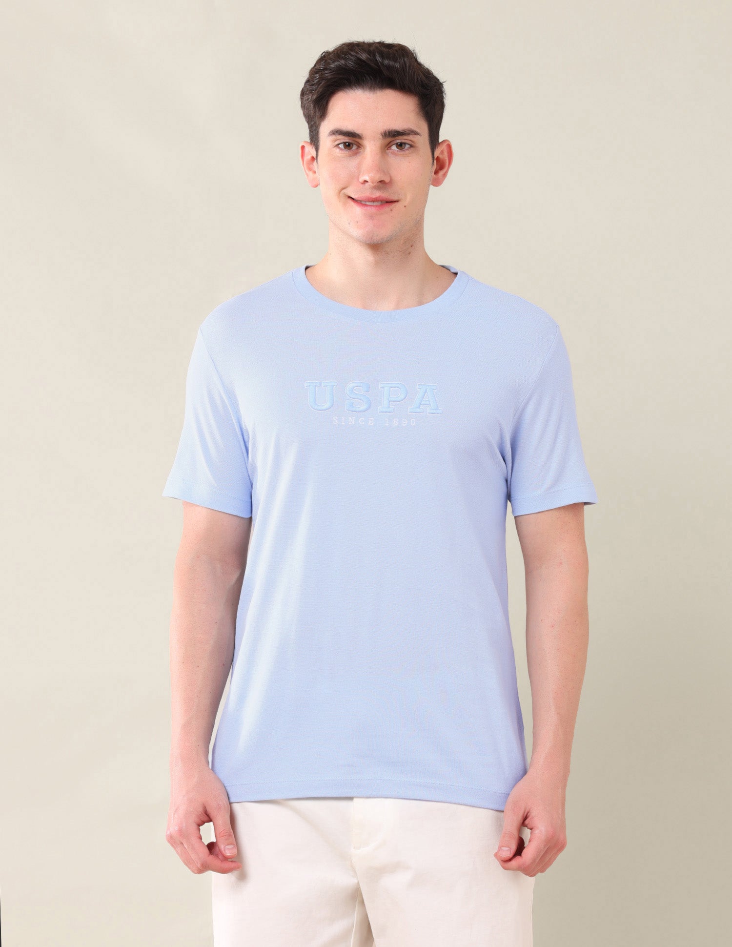 Brand Printed Pure Cotton T-Shirt Light Blue - U.S. Polo Assn. India | Large
