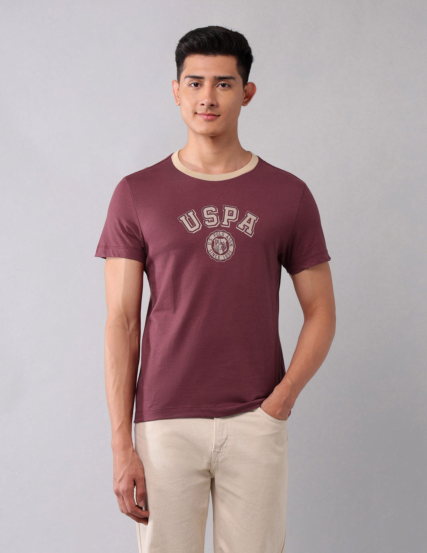Muscle Fit Brand Printed T-Shirt Maroon - U.S. Polo Assn. India | Large