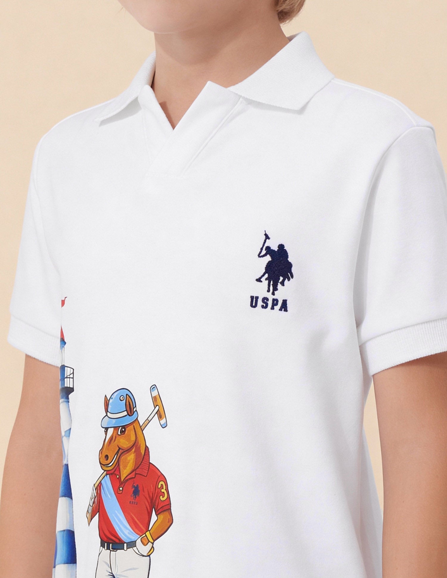 Graphic Brand Printed Regular Fit Polo Shirt White - U.S. Polo Assn. India | Large