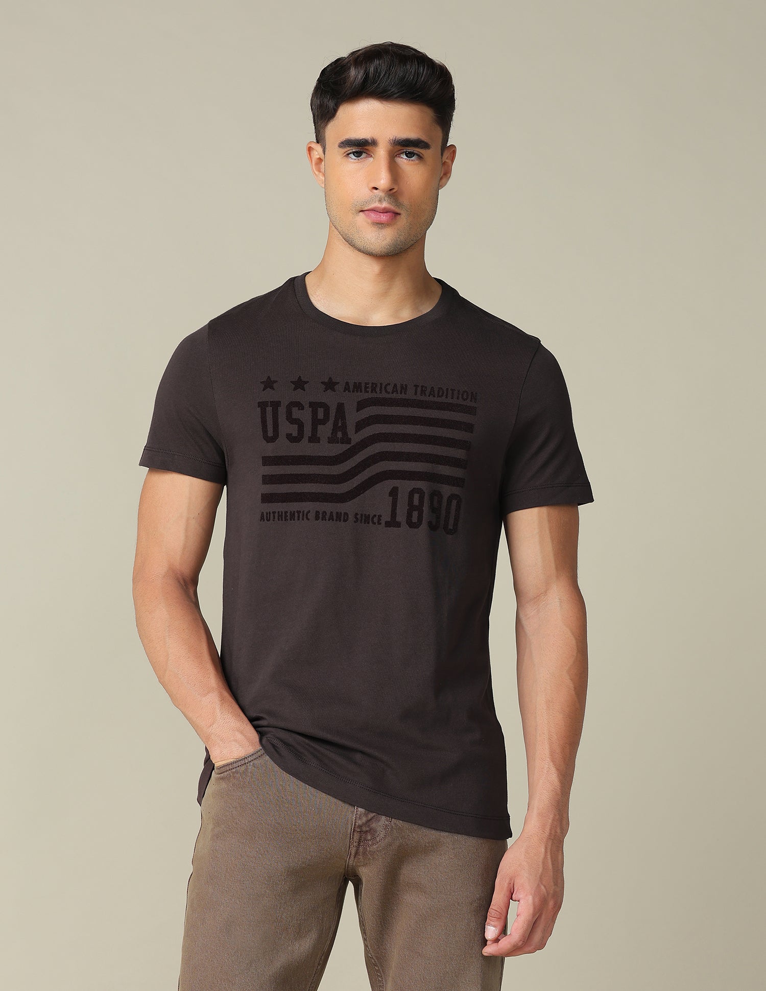 Muscle Fit Brand Embossed T- Shirt Choco - U.S. POLO ASSN. | Large