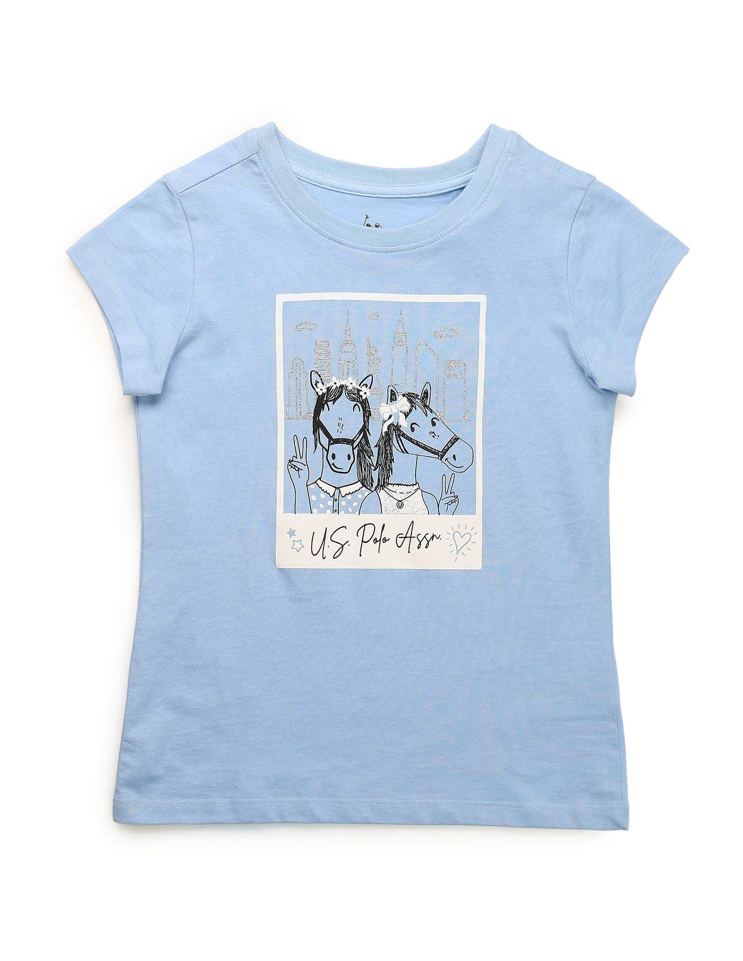 Girls Graphic Printed Regular Fit T-Shirt Light Blue - U.S. POLO ASSN. | Large