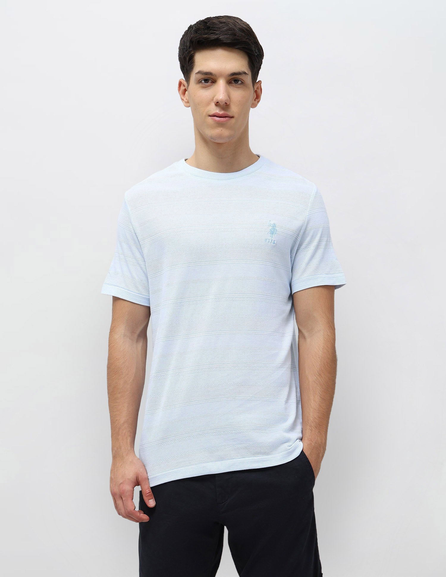 Textured Slim Fit T-Shirt Light Blue - U.S. POLO ASSN. | Large