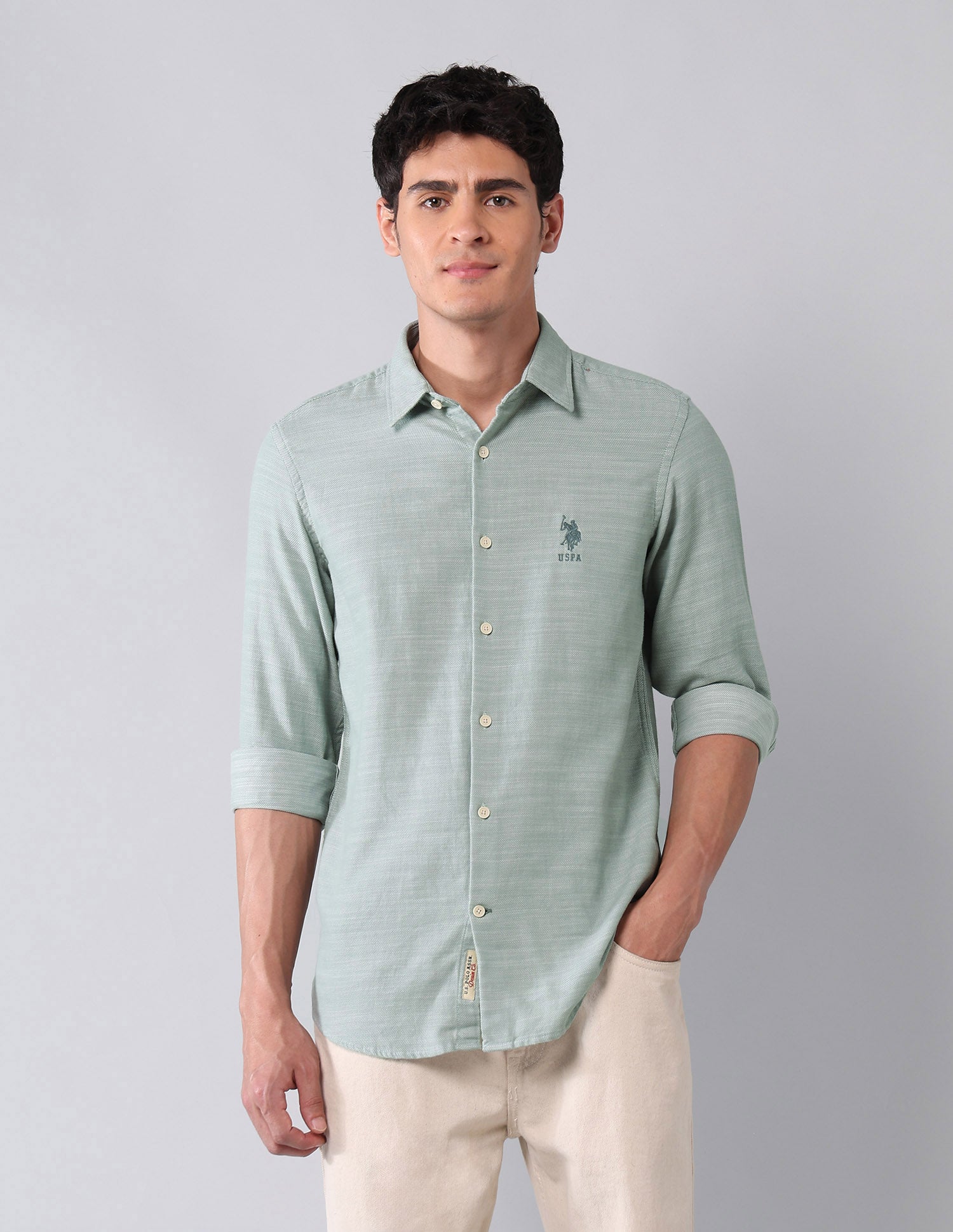 All-Over Printed Pure Cotton Shirt Green - U.S. Polo Assn. India | Large