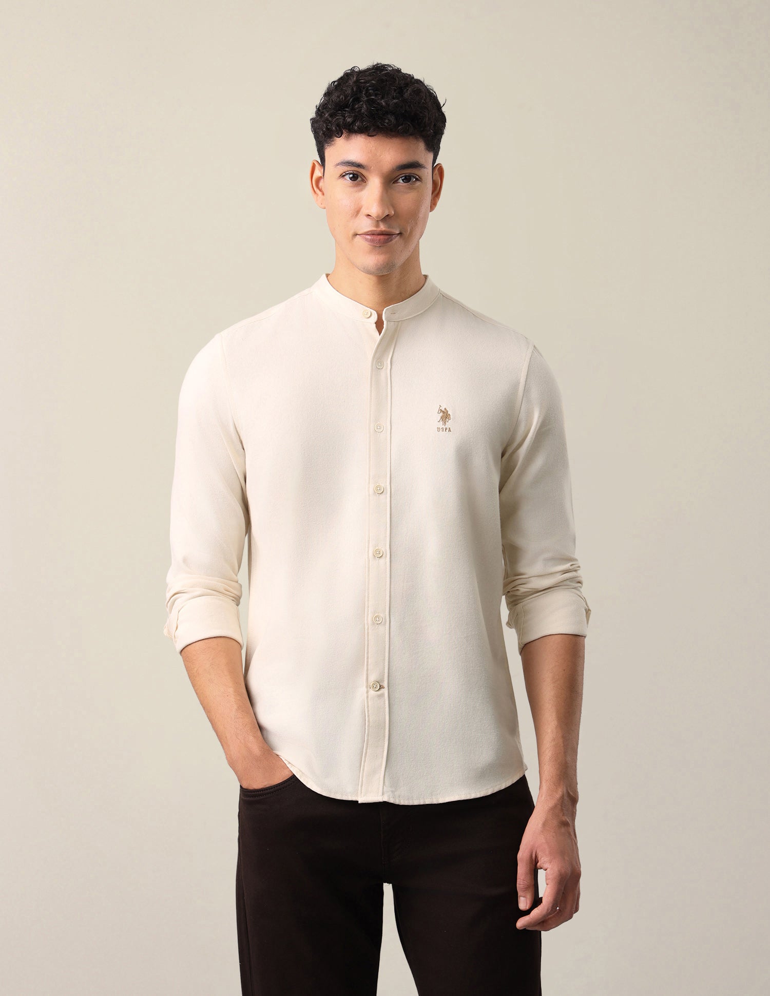 Twill Solid Shirt Ecru - U.S. Polo Assn. India | Large