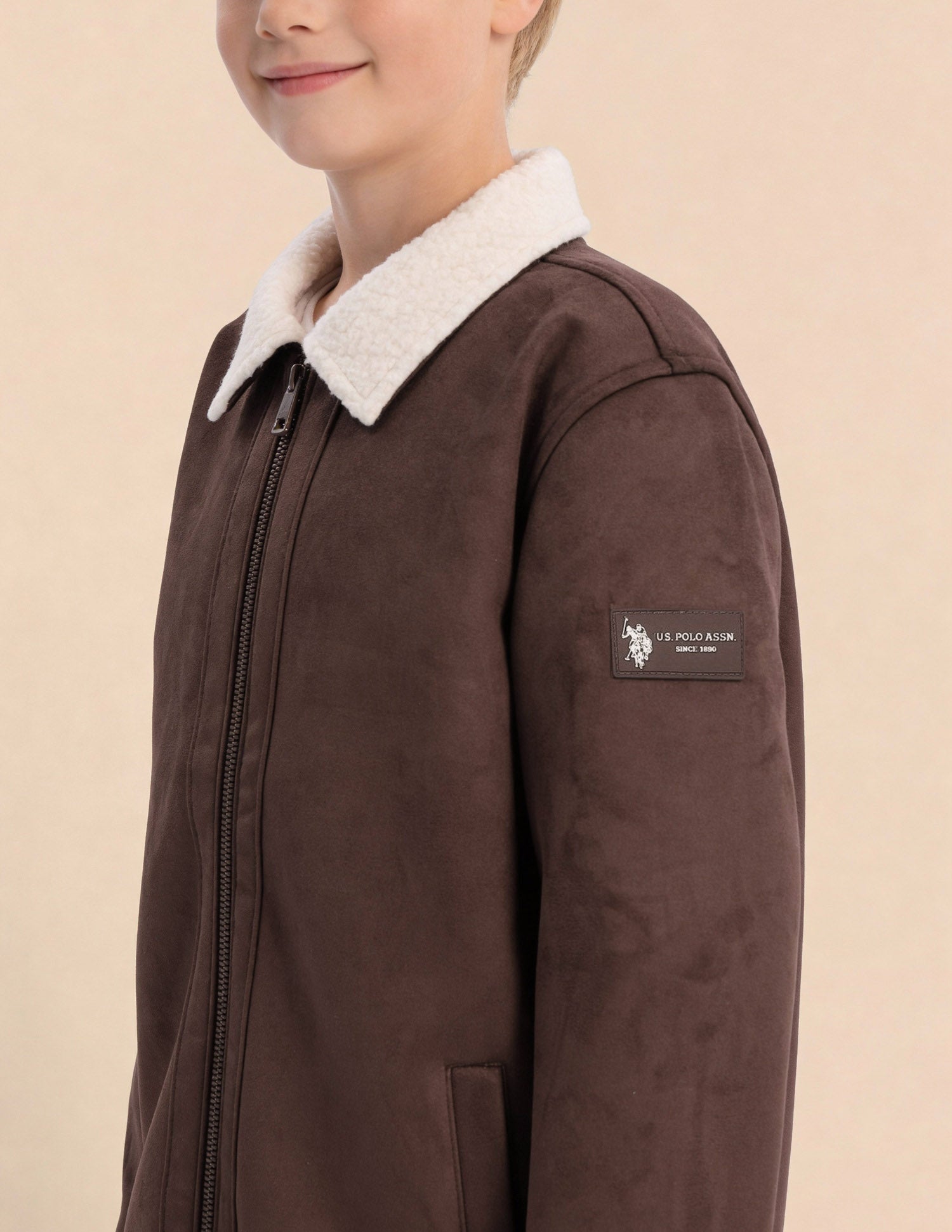 Boys Solid Bomber Jacket Brown - U.S. Polo Assn. India | Large