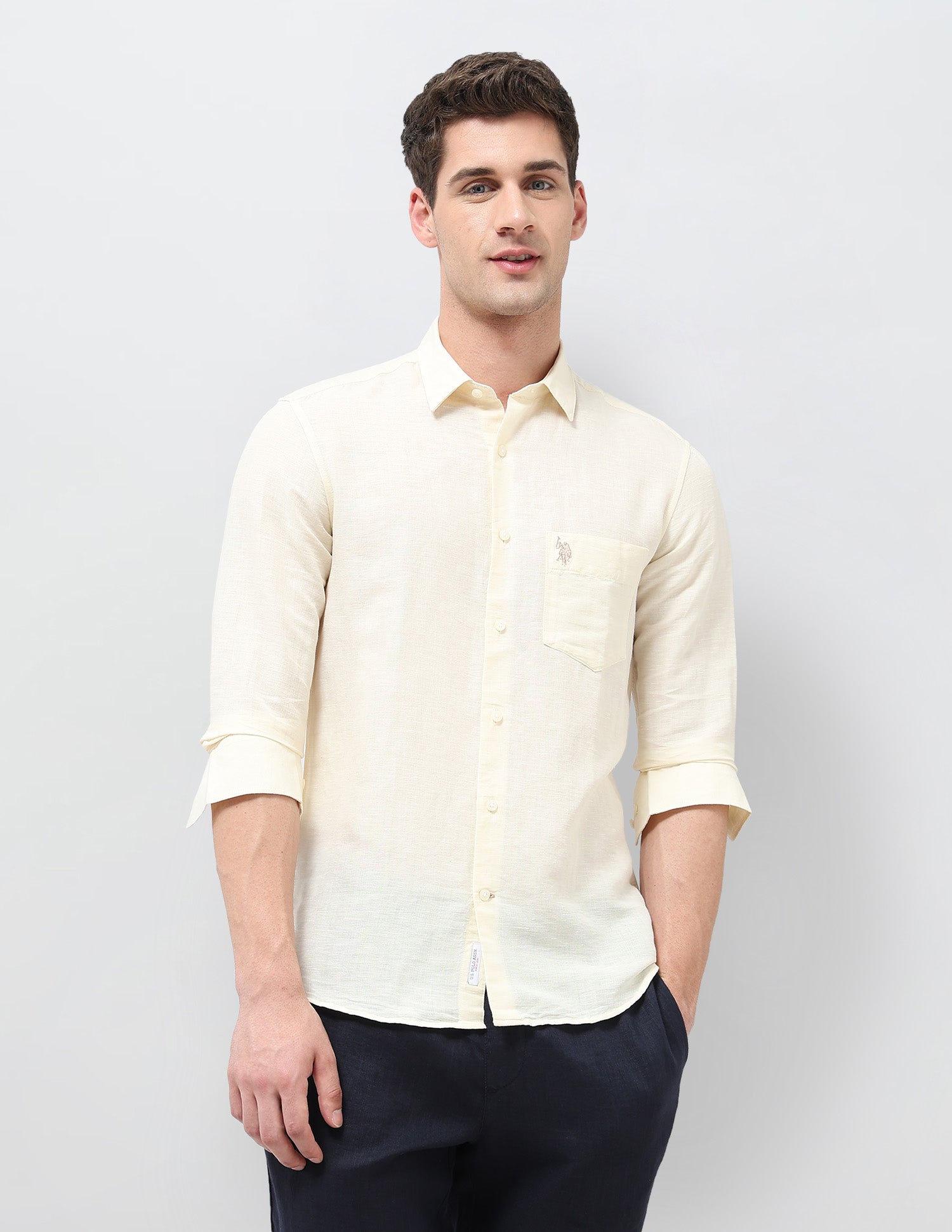 Tailored Fit Solid Shirt Light Yellow - U.S. POLO ASSN. | Large