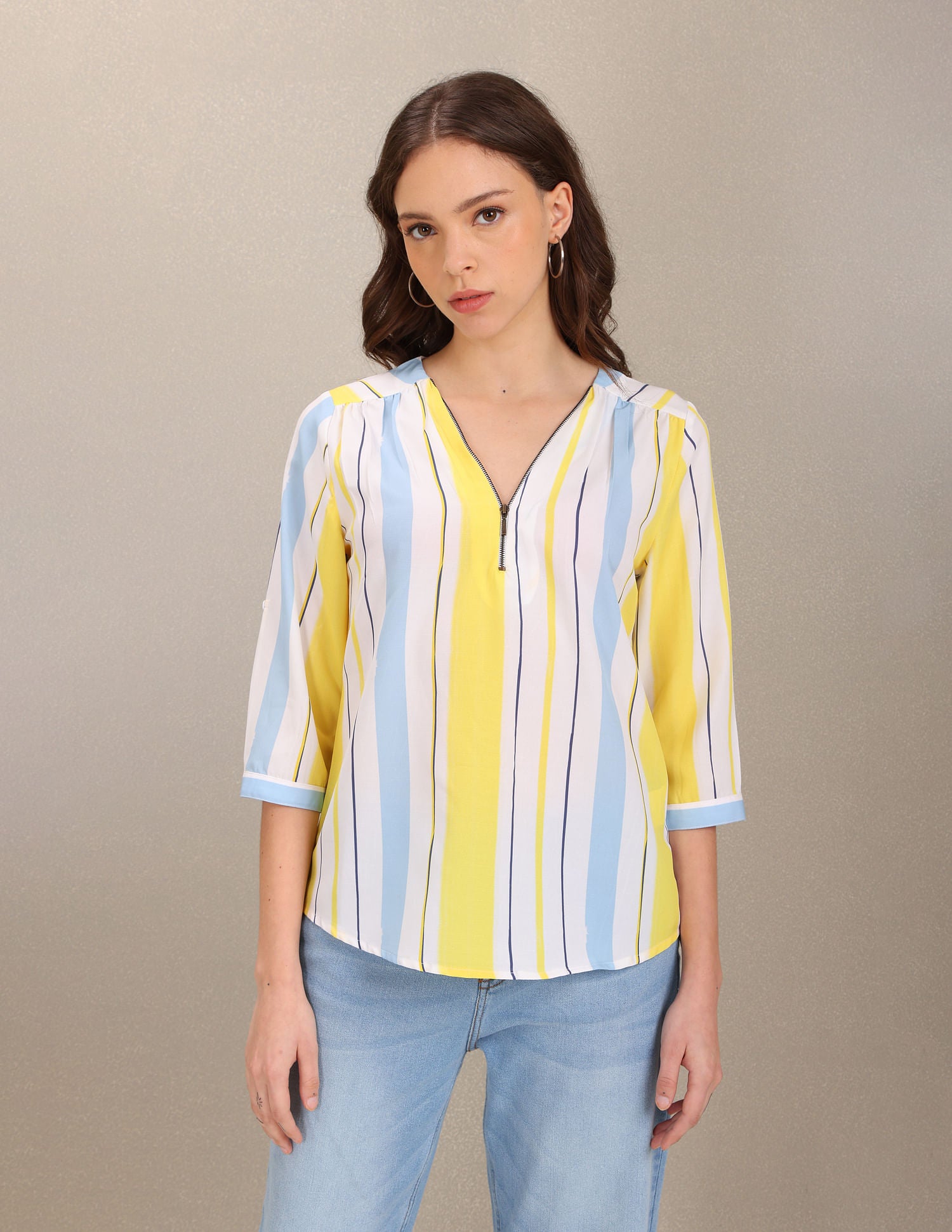 V-Neck Vertical Stripe Top Yellow and Blue - U.S. POLO ASSN. | Large
