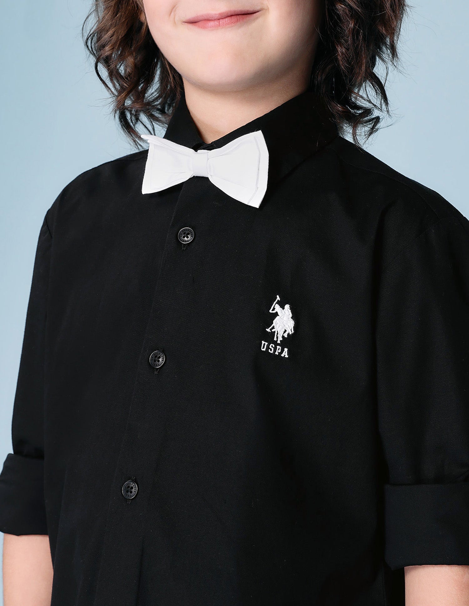 Boys Poplin Bow Tie Shirt Black - U.S. POLO ASSN. | Large