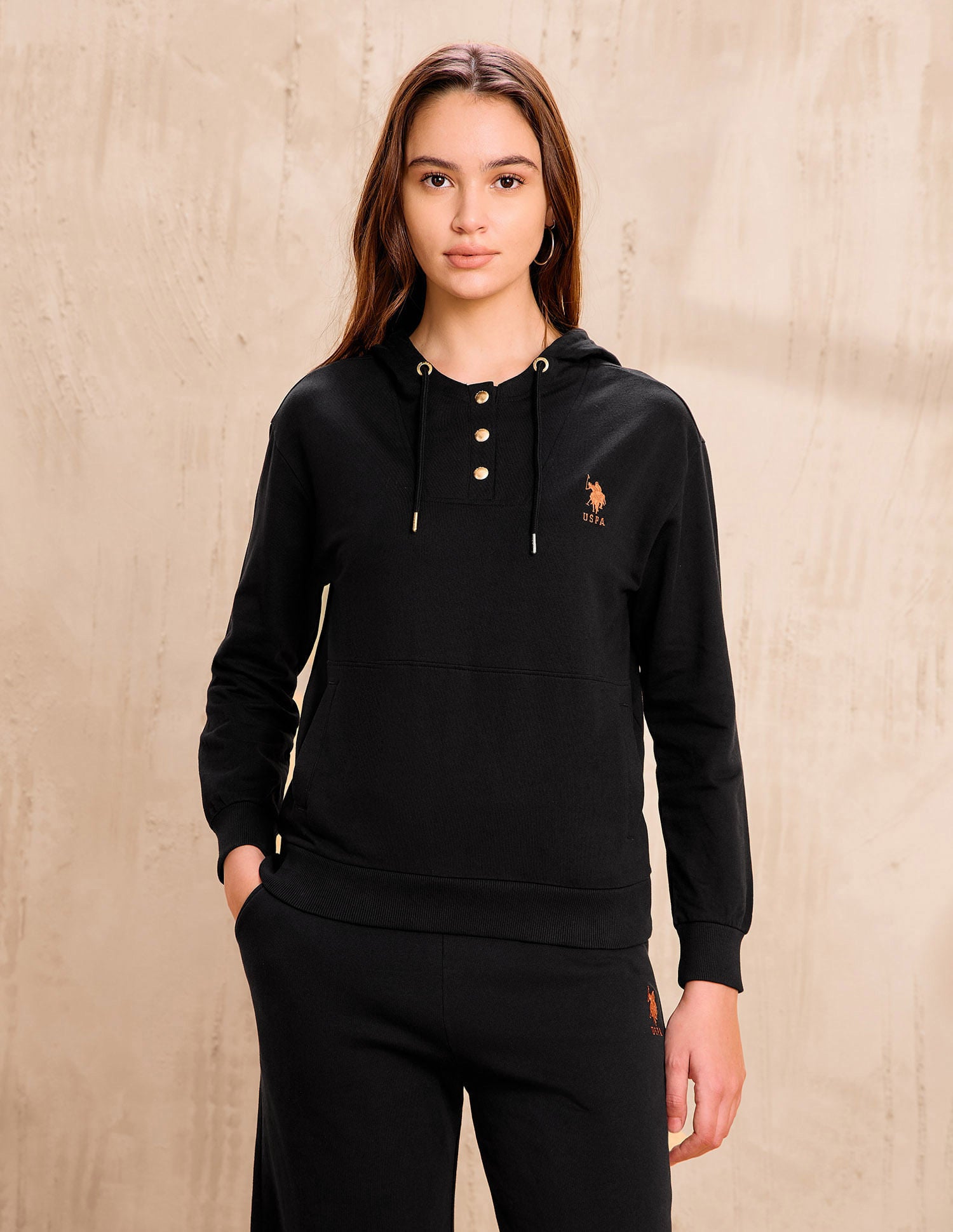 Appliqued Regular Fit Hooded Sweater Black - U.S. POLO ASSN. | Large