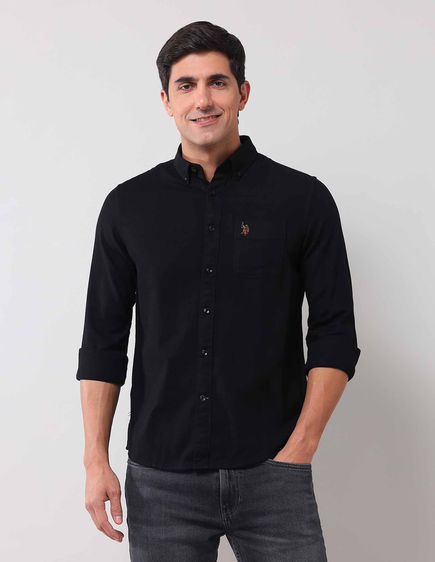 Regular Fit Solid Shirt Black - U.S. Polo Assn. India | Large