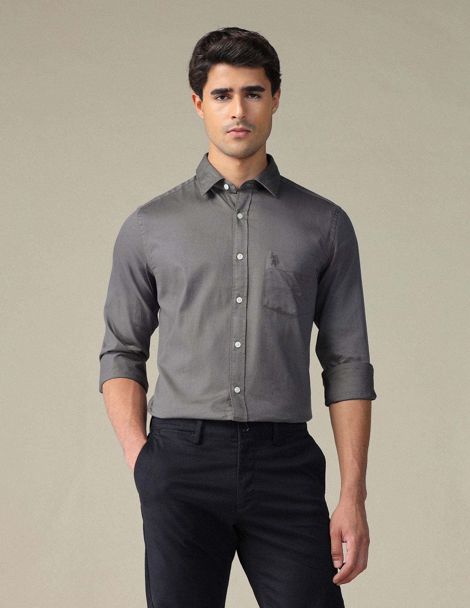 Pure Cotton Tailored Fit Shirt Charcoal - U.S. POLO ASSN. | Large