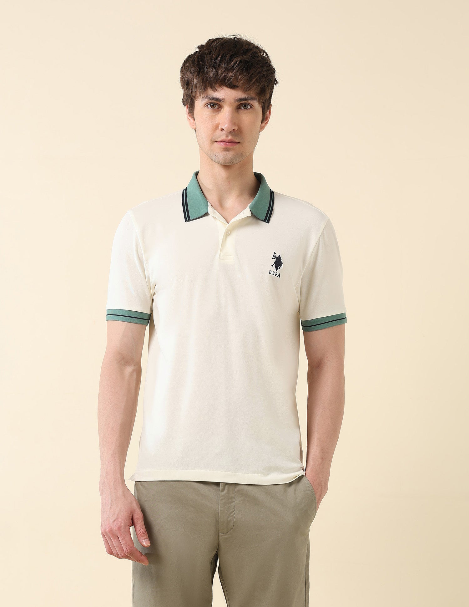 Slim Fit Classic Polo Shirt Beige - U.S. Polo Assn. India | Large