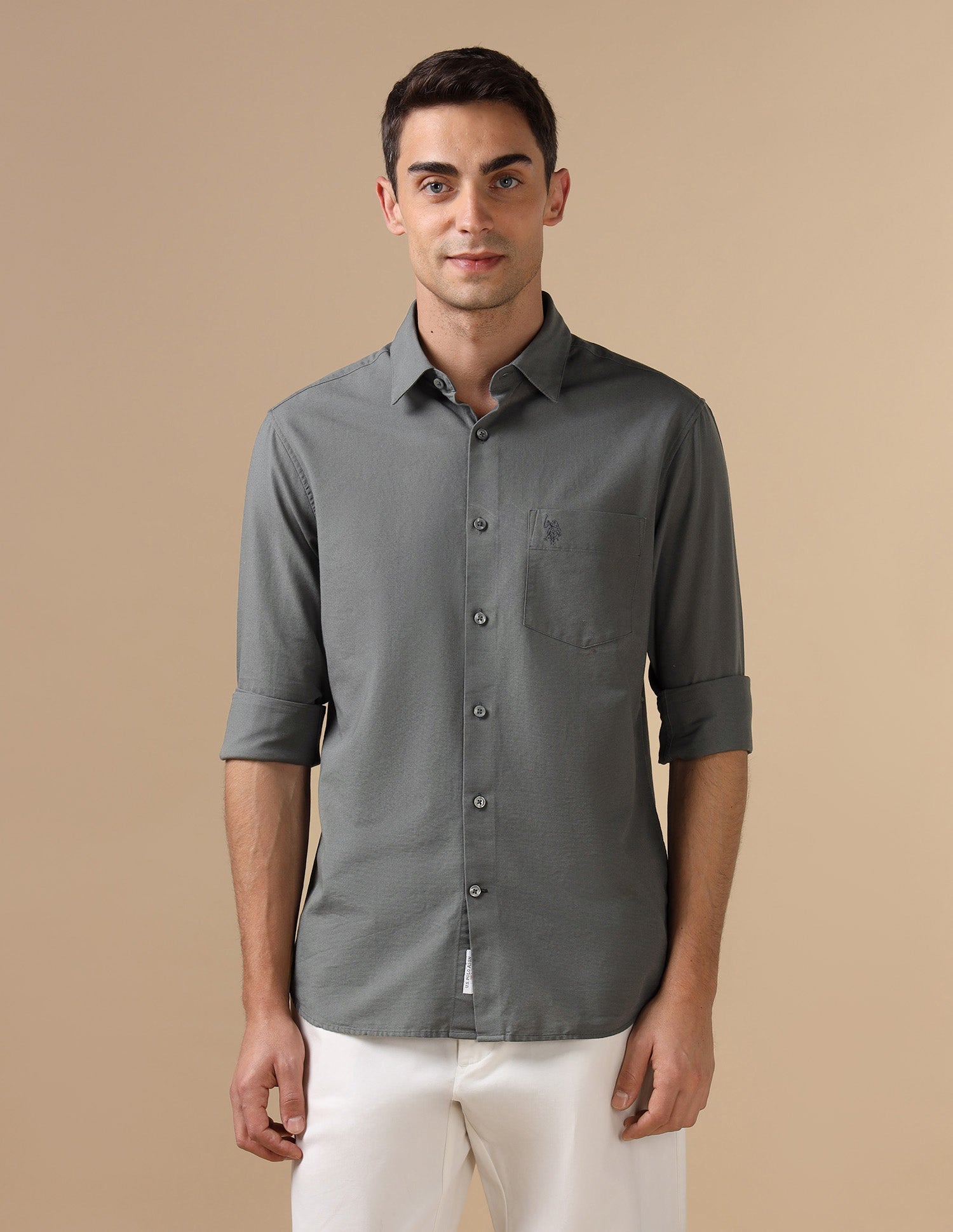 Pure Cotton Tailored Fit Shirt Grey - U.S. Polo Assn. India | Large