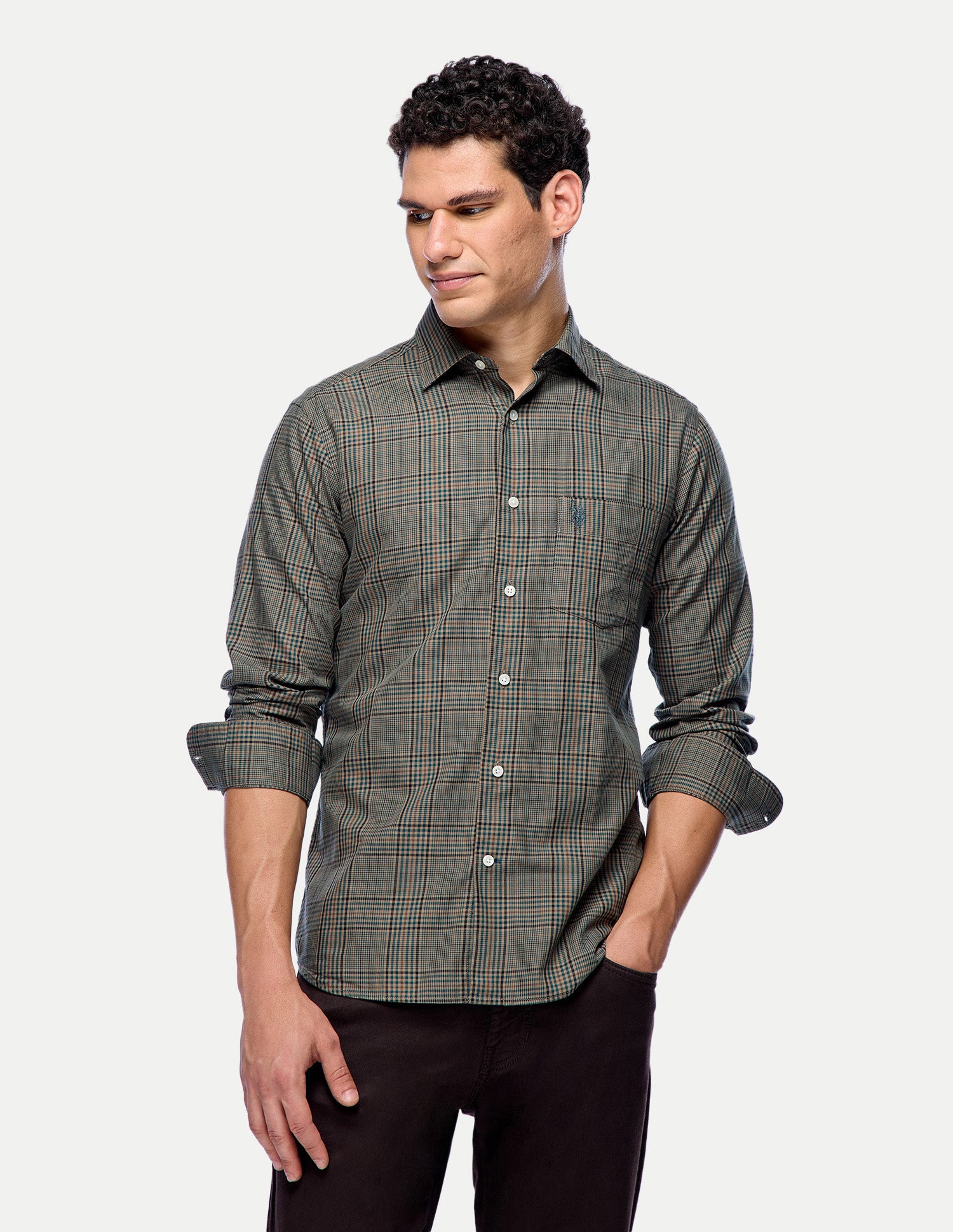 Glen Checked Twill Shirt Green - U.S. Polo Assn. India | Large
