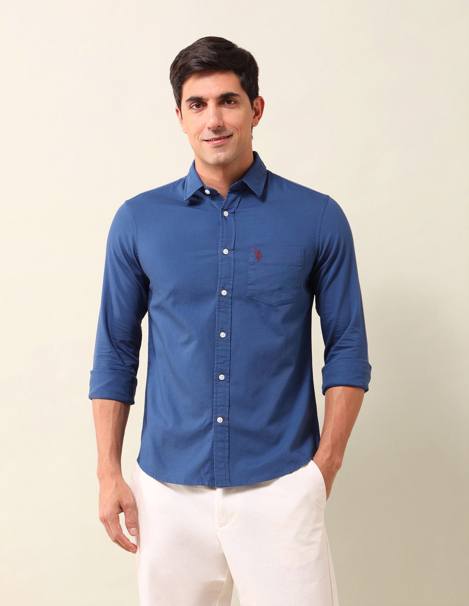 Solid Tailored Fit Shirt Dark Blue - U.S. Polo Assn. India | Large