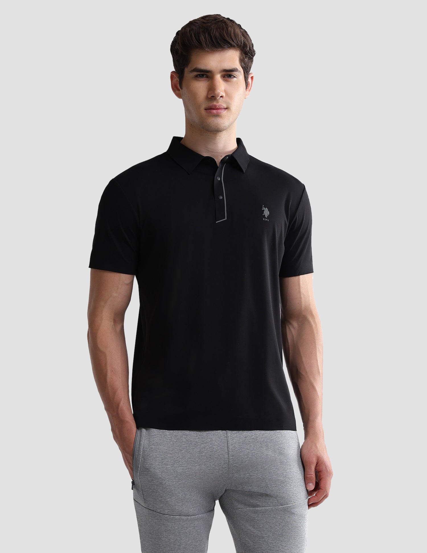 Solid Slim Fit Active Polo Shirt Black - U.S. Polo Assn. India | Large