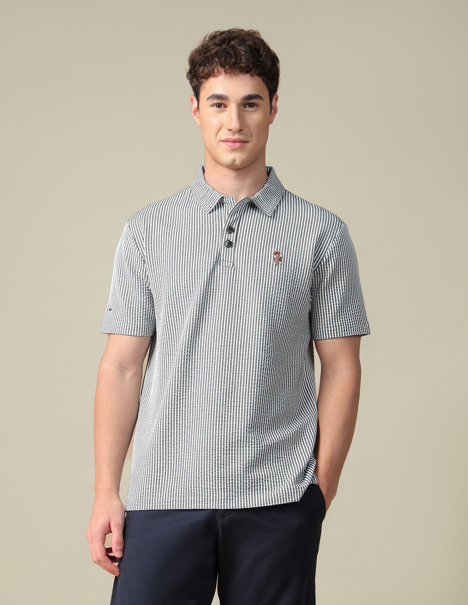 Vertical Striped Relaxed Fit Polo Shirt Black - U.S. Polo Assn. India | Large