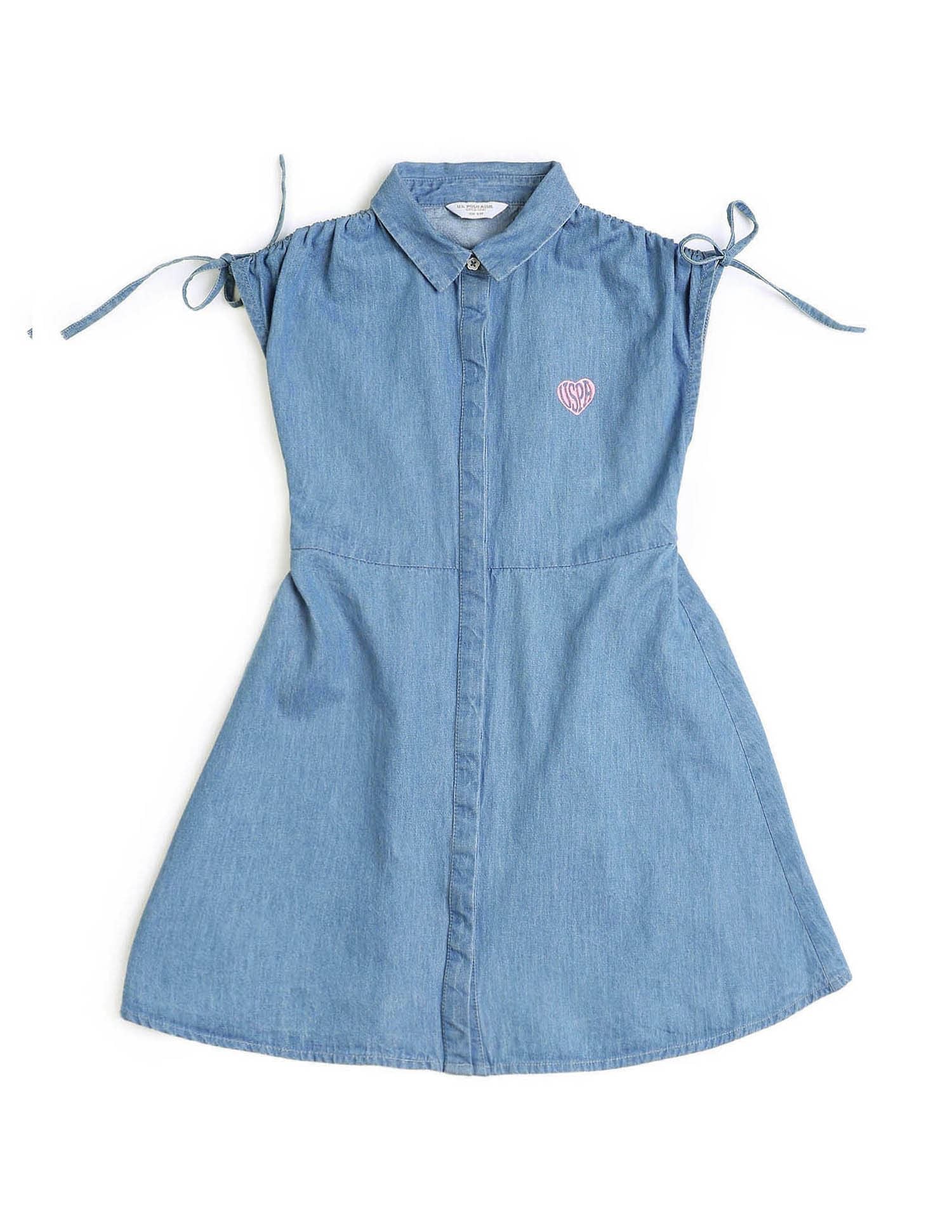 Girls Denim Fit And Flare Dress Blue - U.S. POLO ASSN. | Large