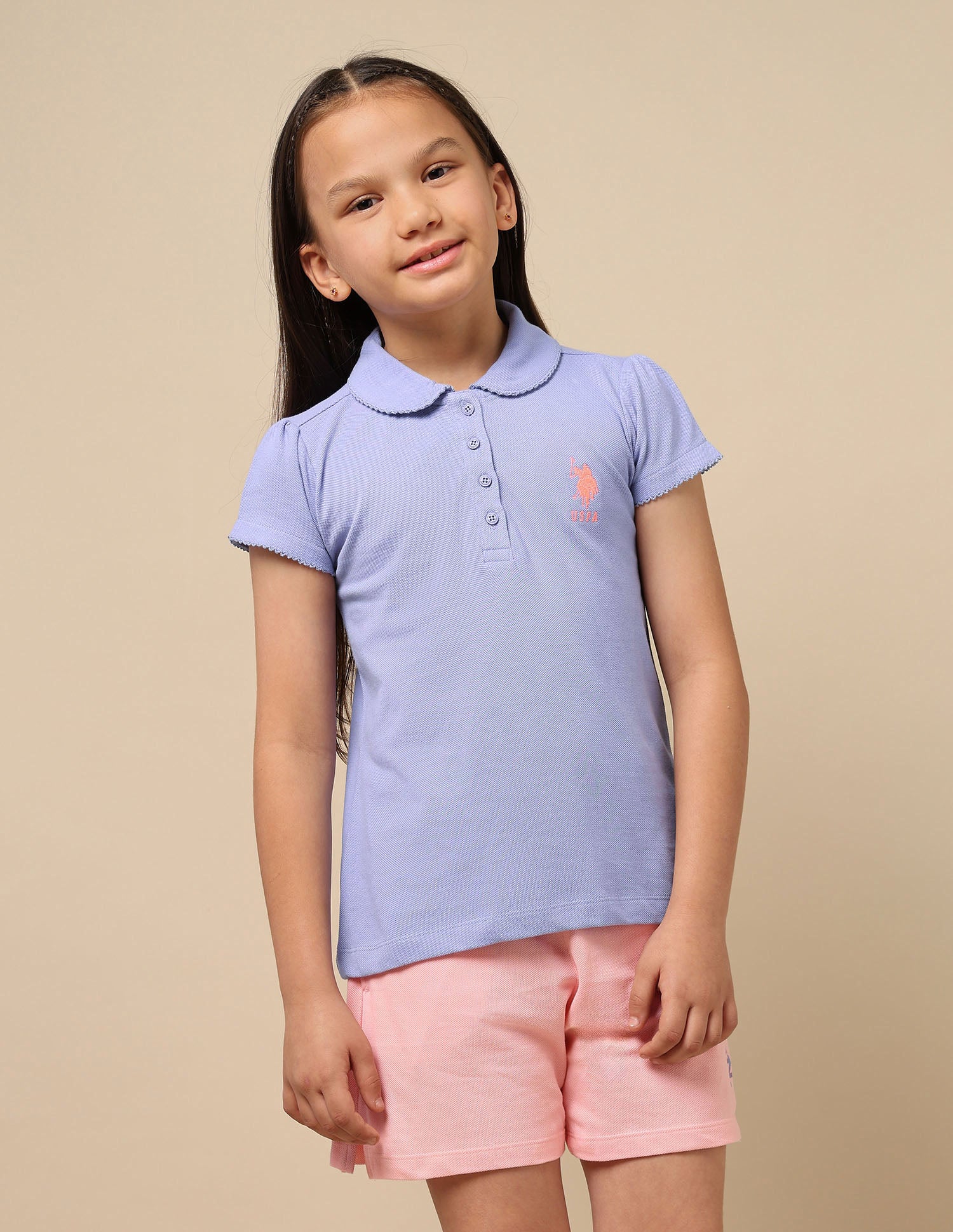 Girls Solid Cotton Polo Shirt Light Purple - U.S. POLO ASSN. | Large