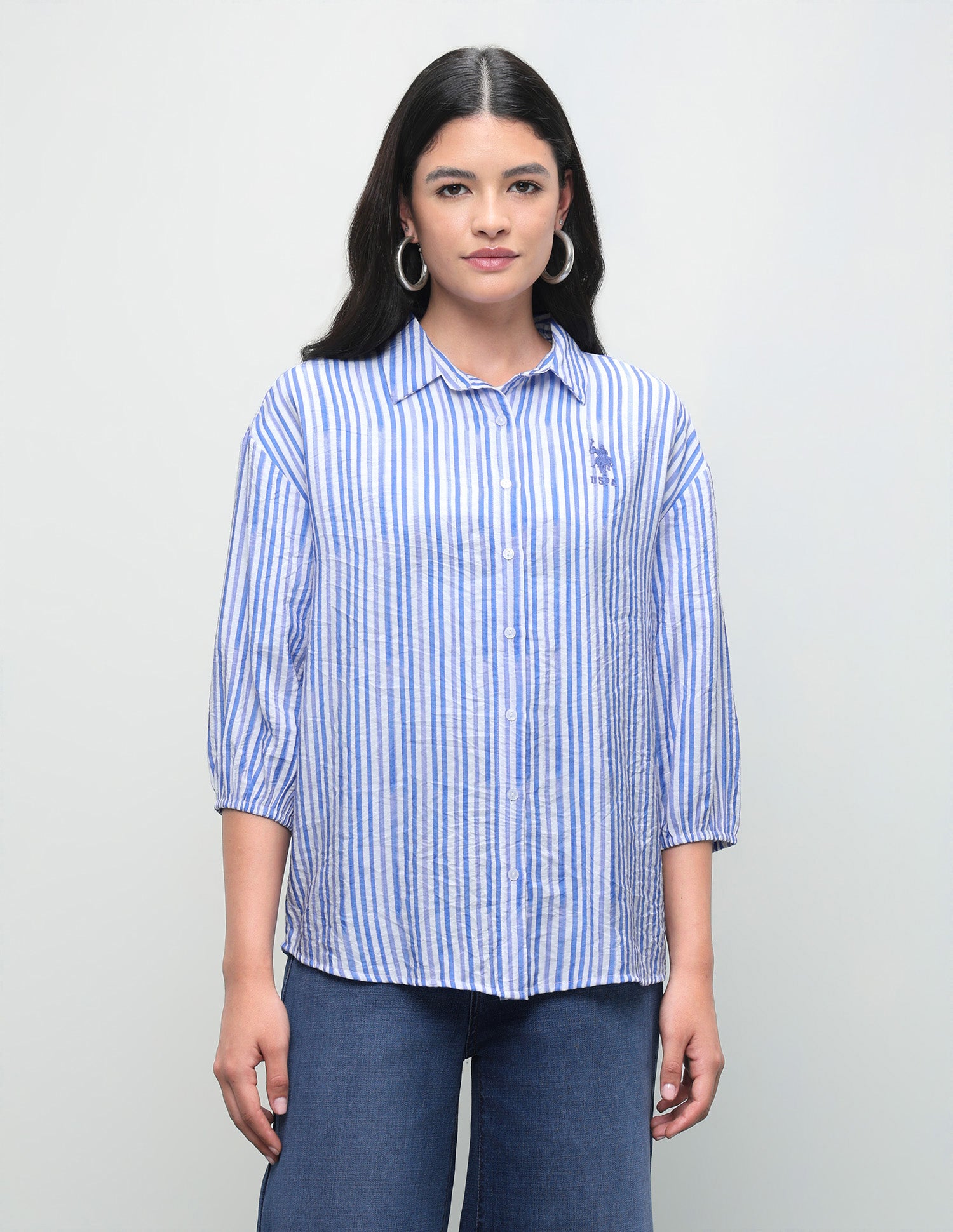 Vertical Striped Relaxed Fit Shirt Light Blue - U.S. Polo Assn. India | Large