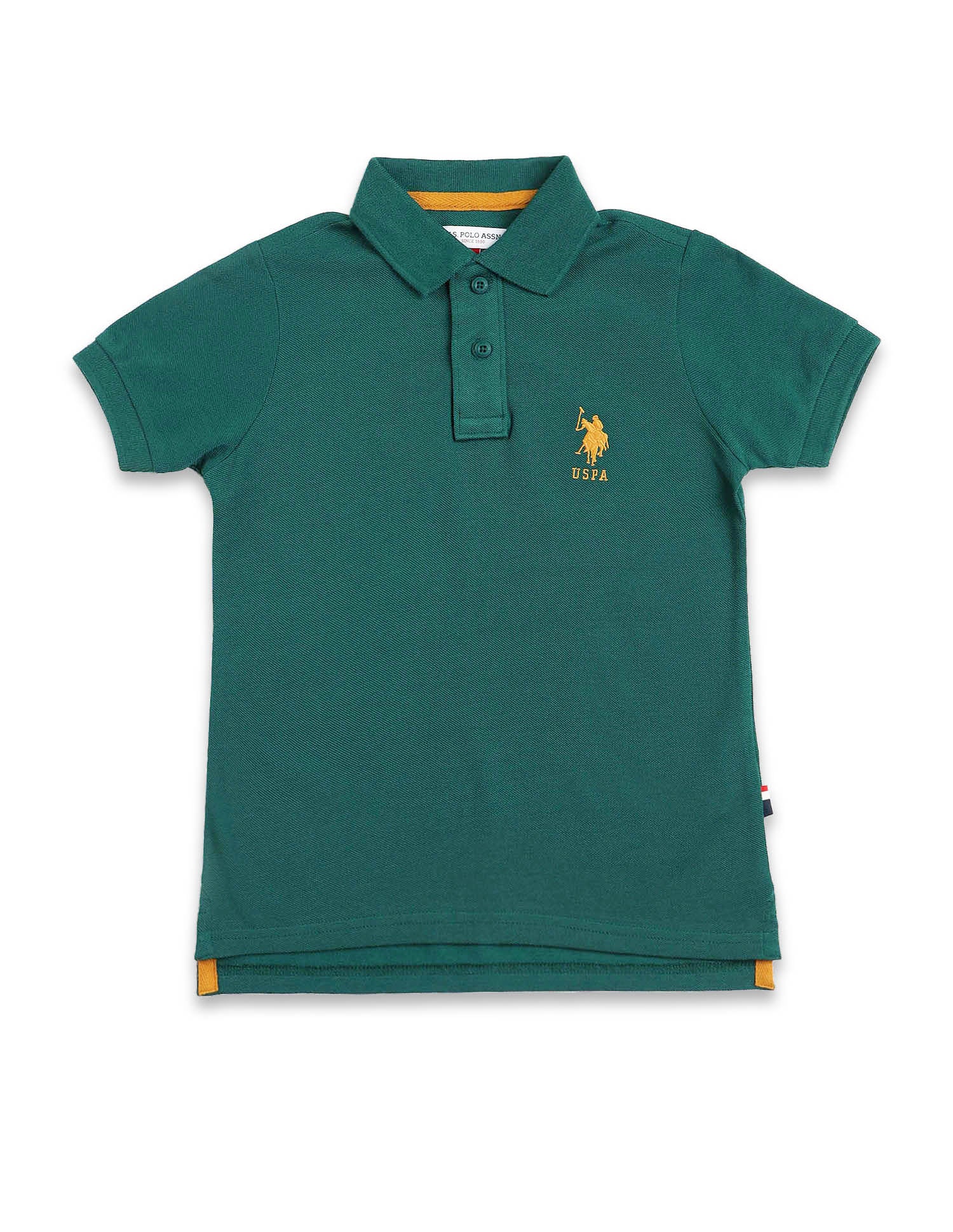 Pure Cotton Solid Polo Shirt Green - U.S. POLO ASSN. | Large