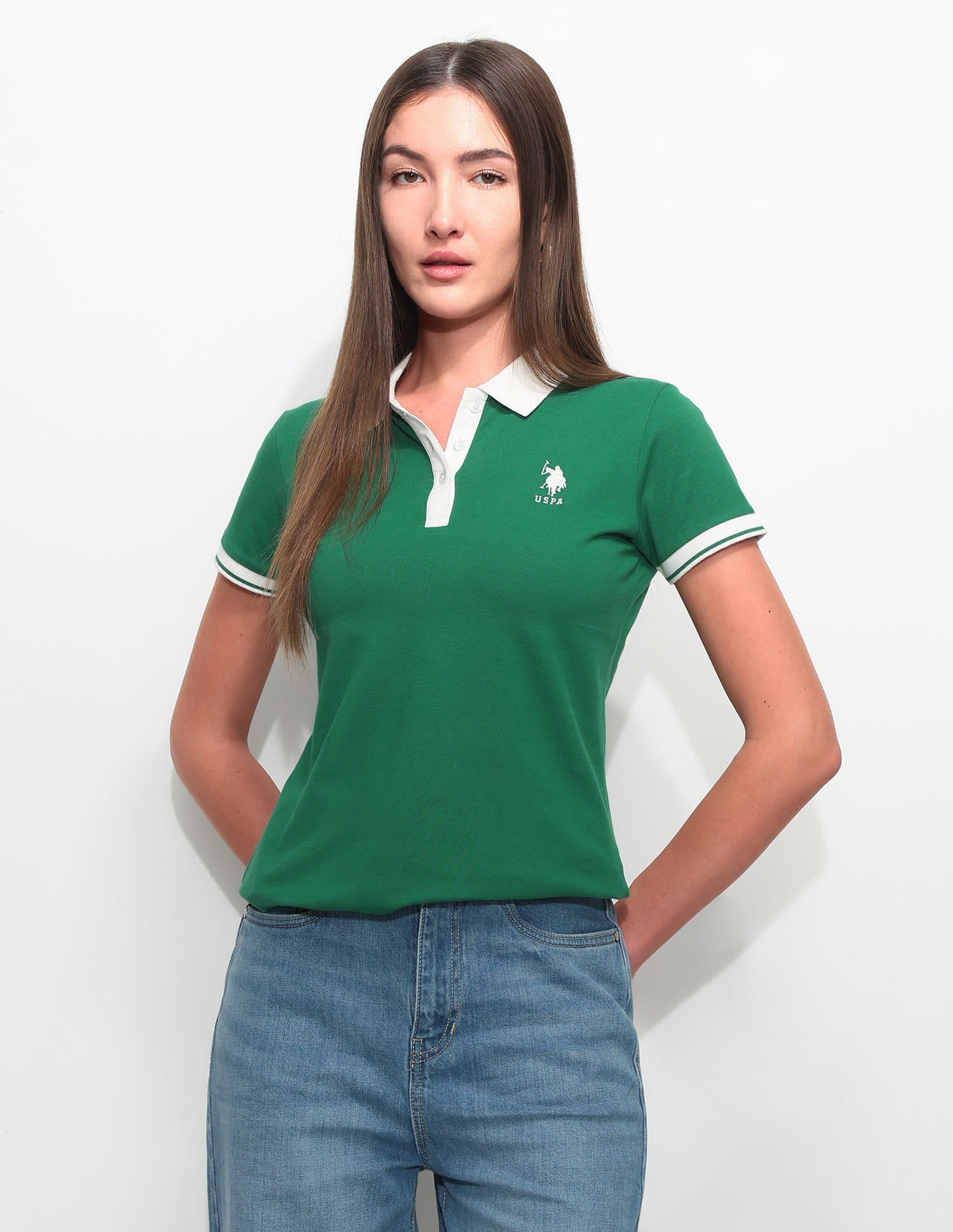 Regular Fit Solid Polo Shirt Green - U.S. Polo Assn. India | Large