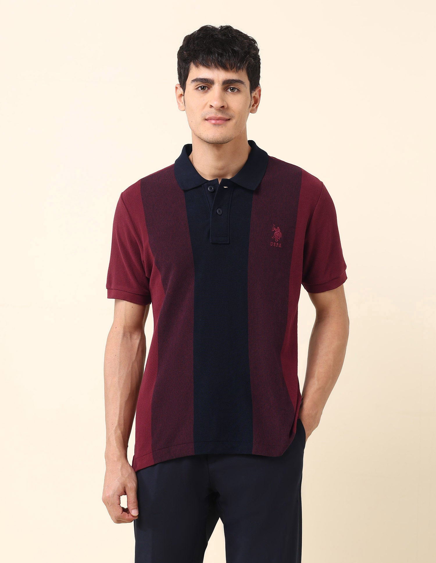 Colourblocked Slim Fit Polo Shirt Wine - U.S. Polo Assn. India | Large