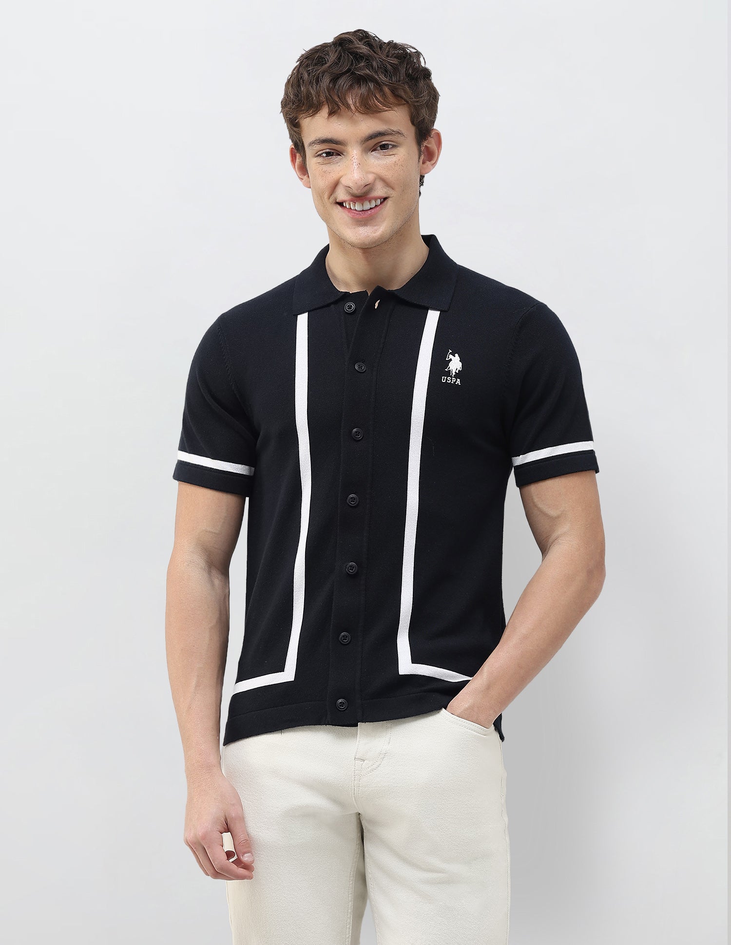 Knitted Slim Fit Shirt Navy - U.S. Polo Assn. India | Large