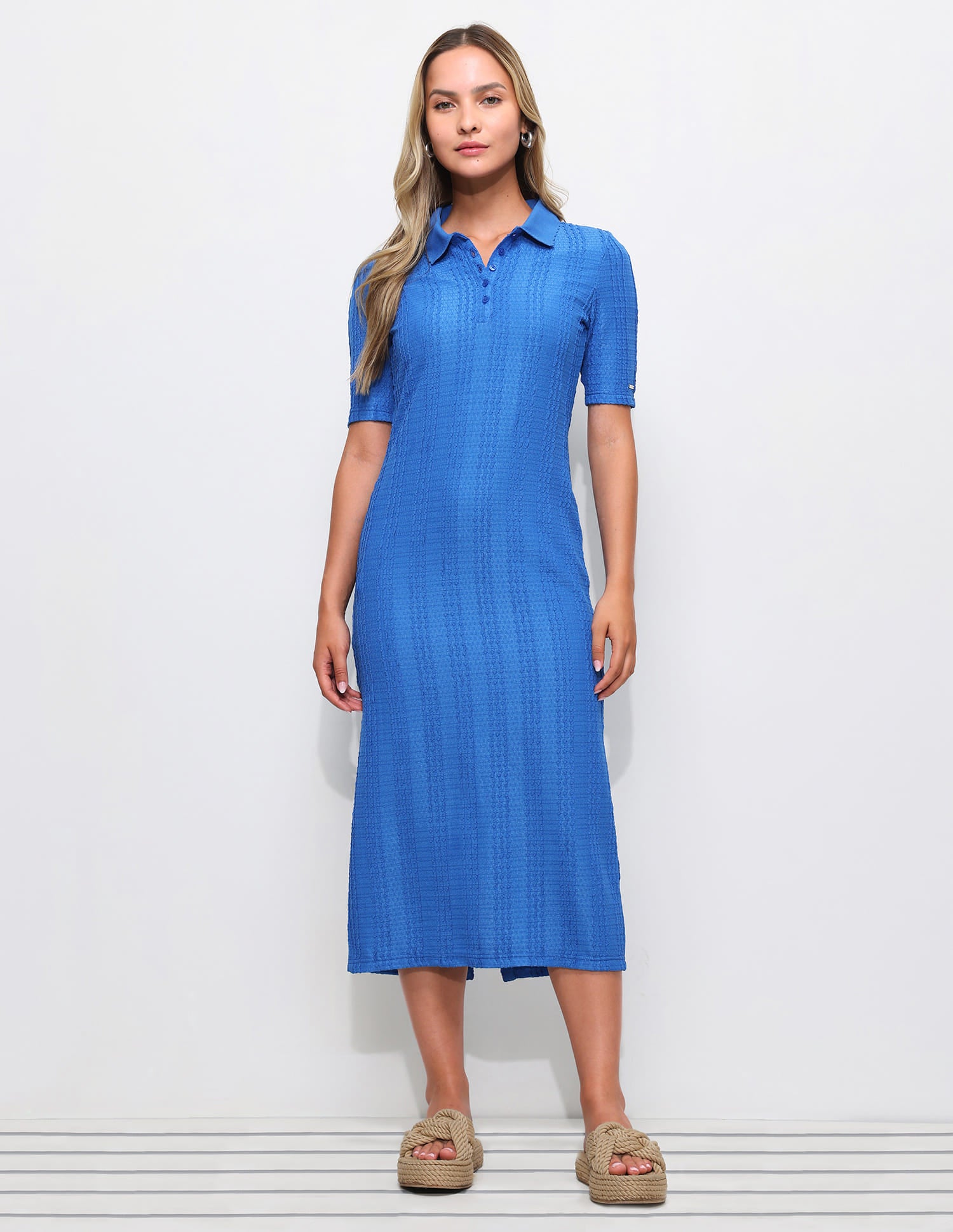 Textured Scallop Detail Polo Dress Blue - U.S. Polo Assn. India | Large