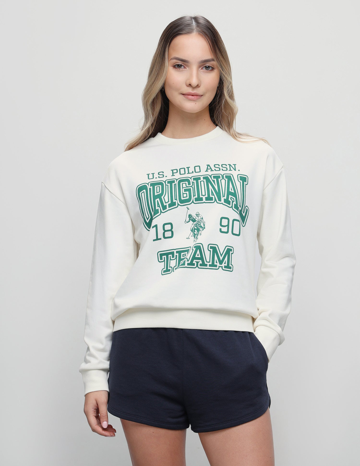 Graphic Brand Printed Relaxed Fit Sweatshirt Off White - U.S. Polo Assn. India | Large