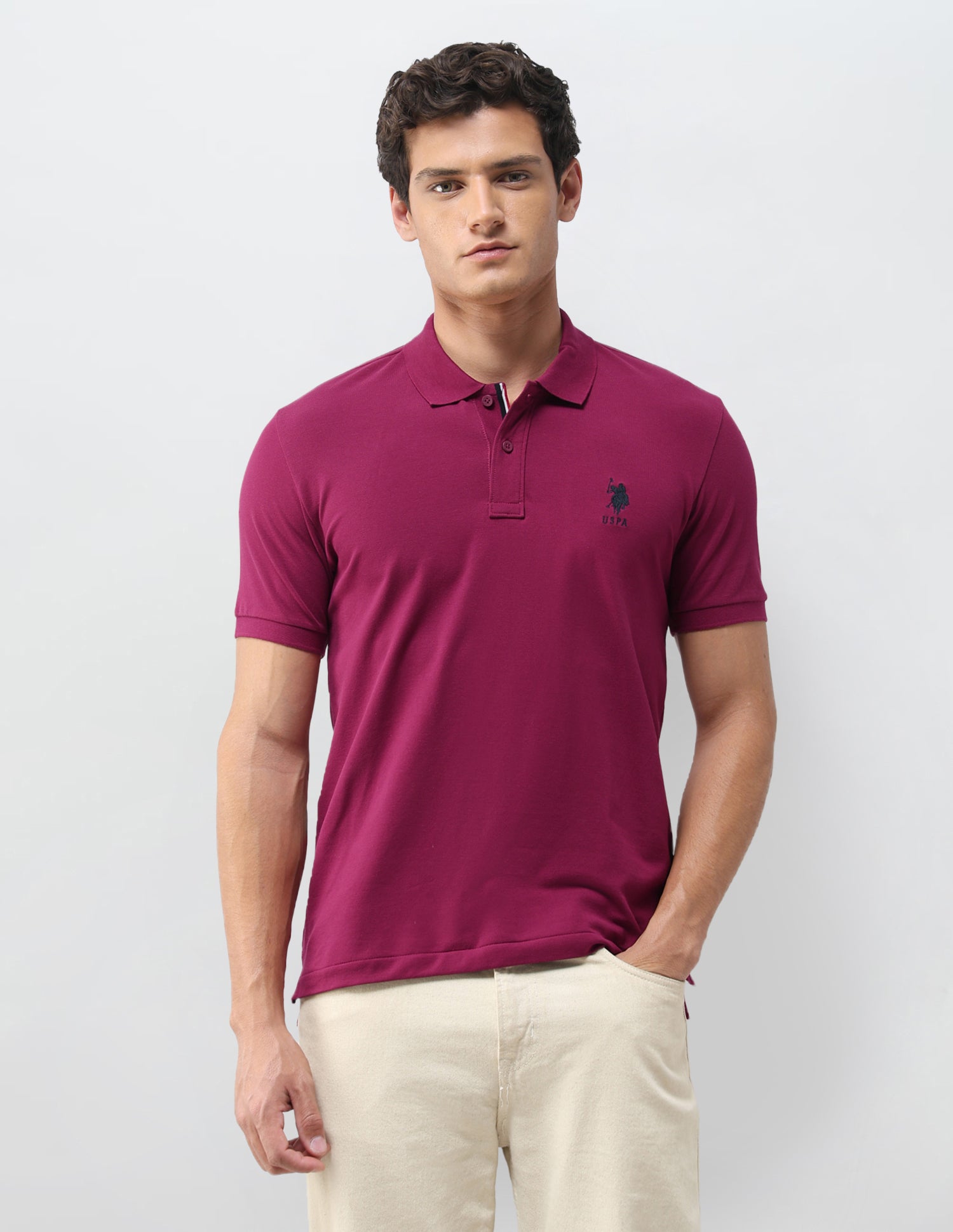 Solid Slim Fit Polo Shirt Dark Pink - U.S. Polo Assn. India | Large
