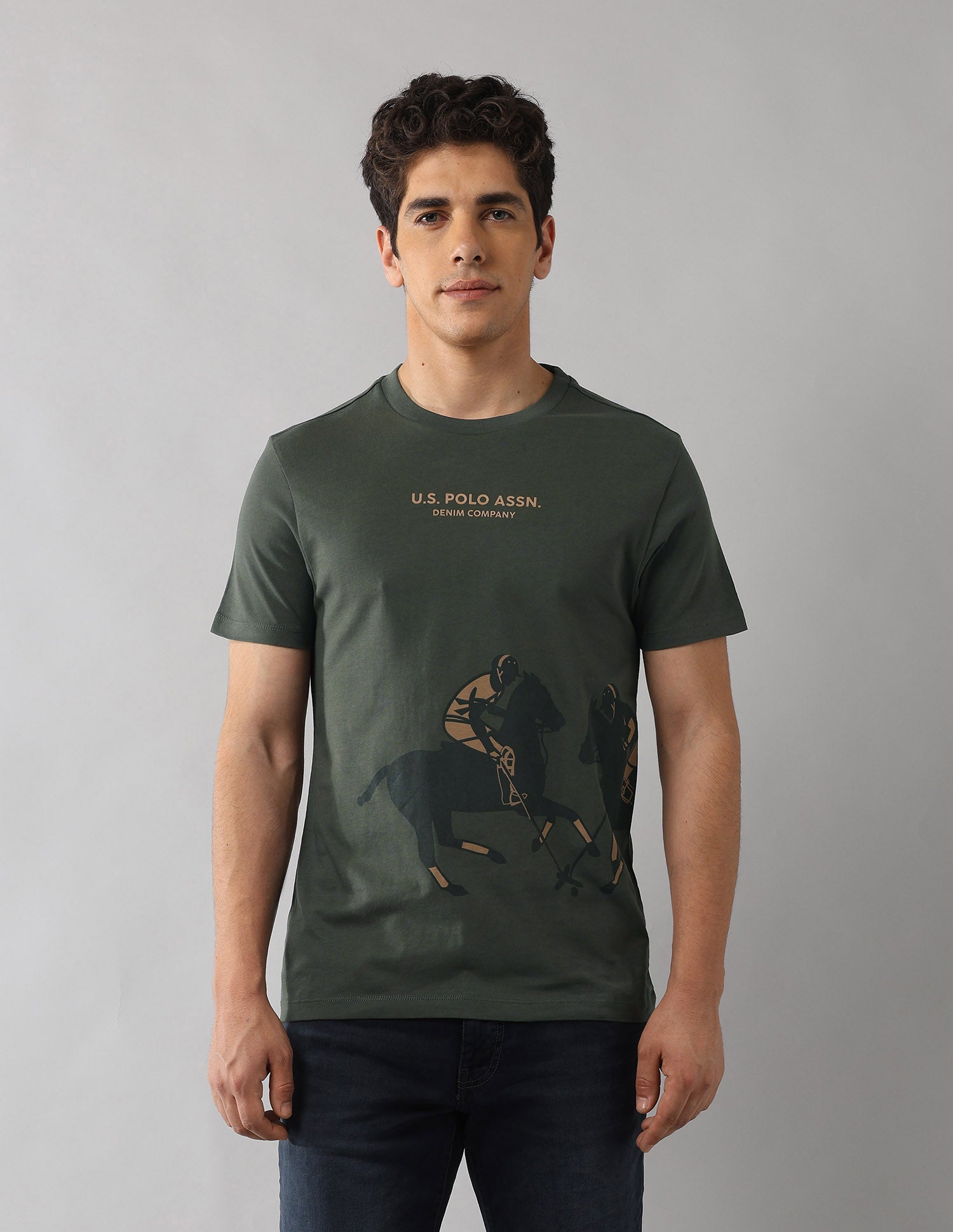 Brand Printed Outdoor T-Shirt Olive - U.S. Polo Assn. India | Large
