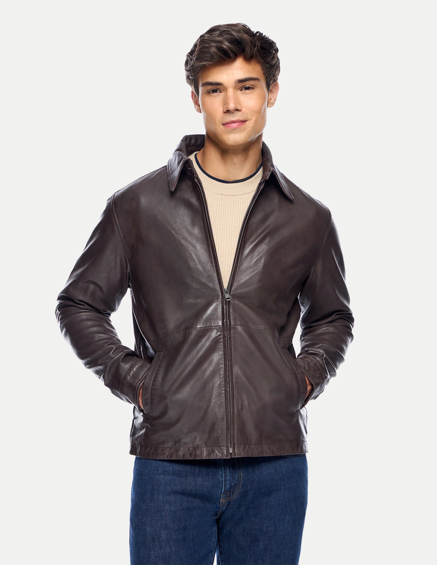 Solid Regular Fit Leather Jacket Dark Brown - U.S. Polo Assn. India | Large
