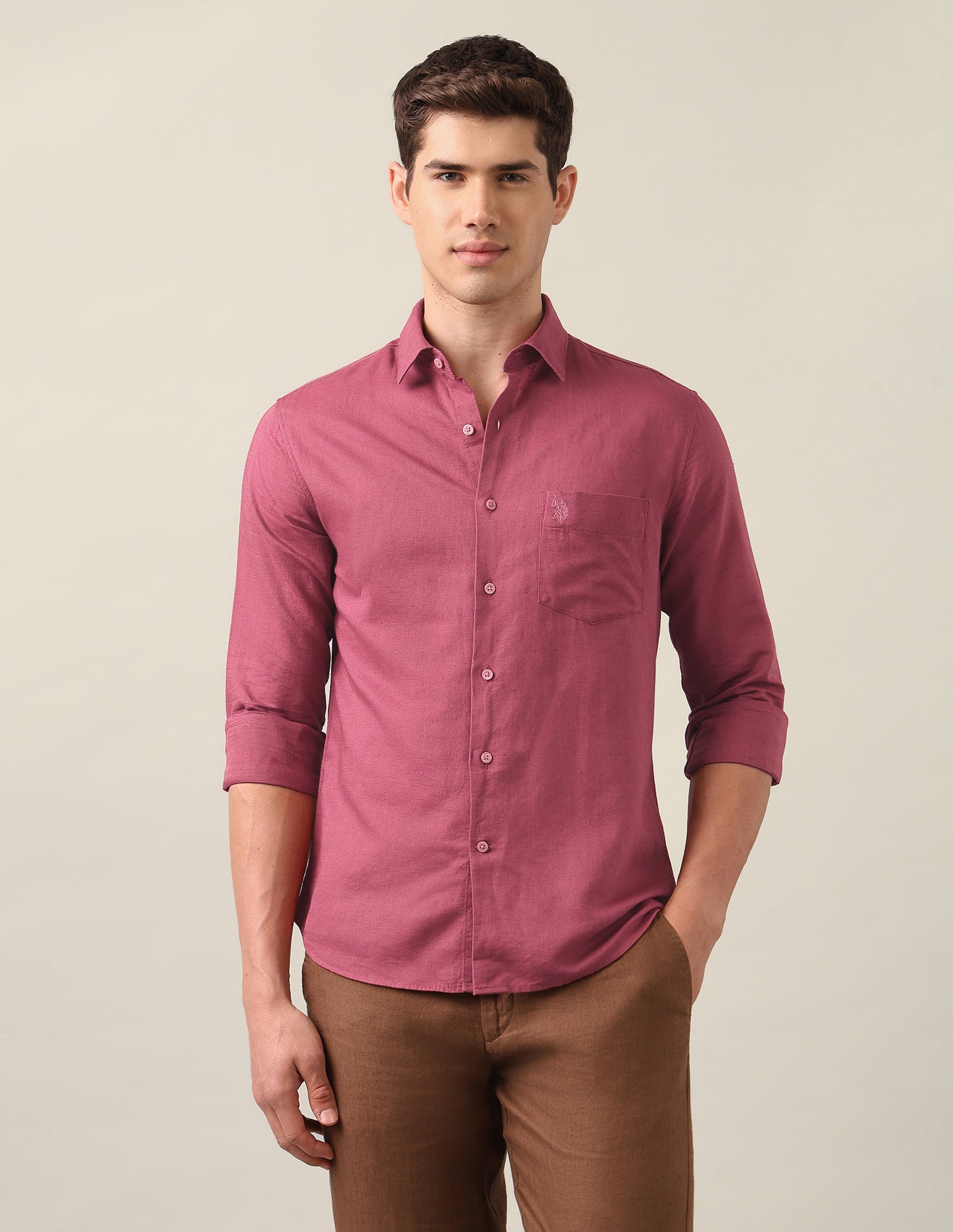 Tailored Fit Solid Shirt Maroon - U.S. Polo Assn. India | Large