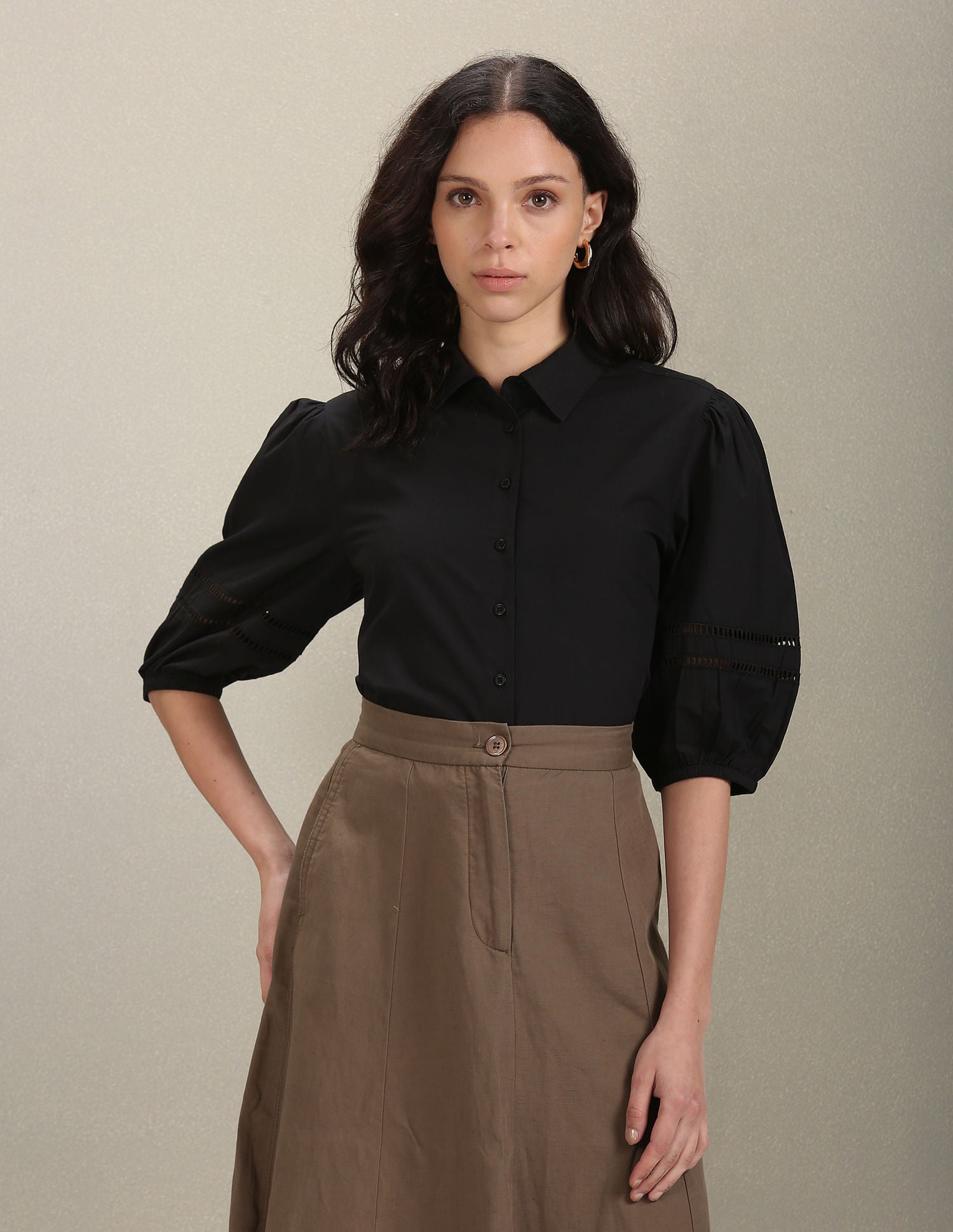 Spread Collar Solid Shirt Black - U.S. POLO ASSN. | Large