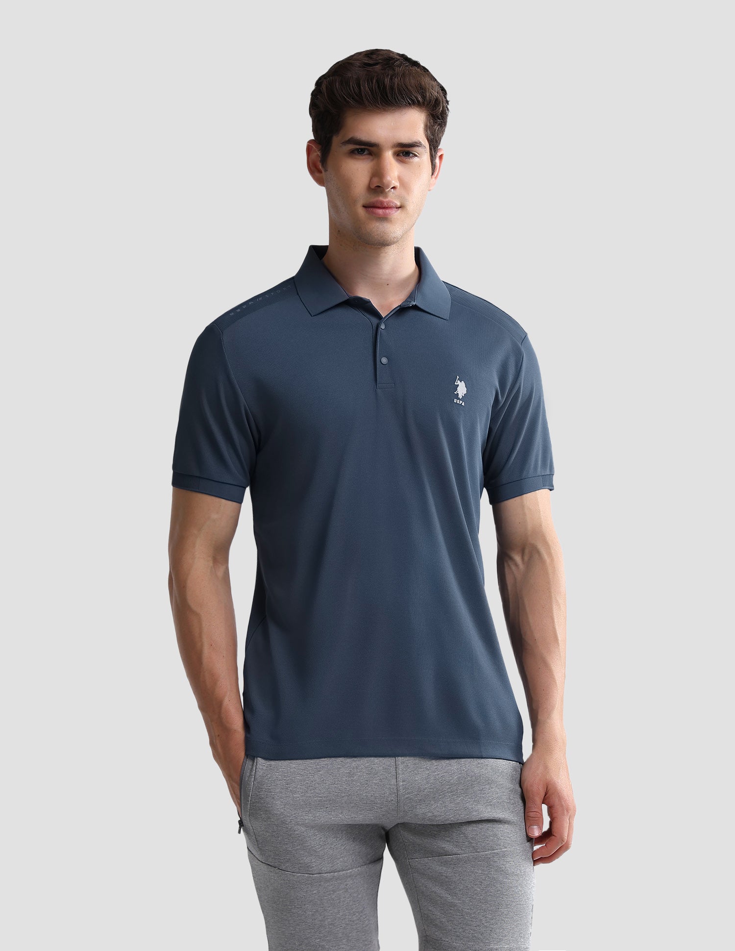 Solid Slim Fit Active Polo Shirt Blue - U.S. Polo Assn. India | Large