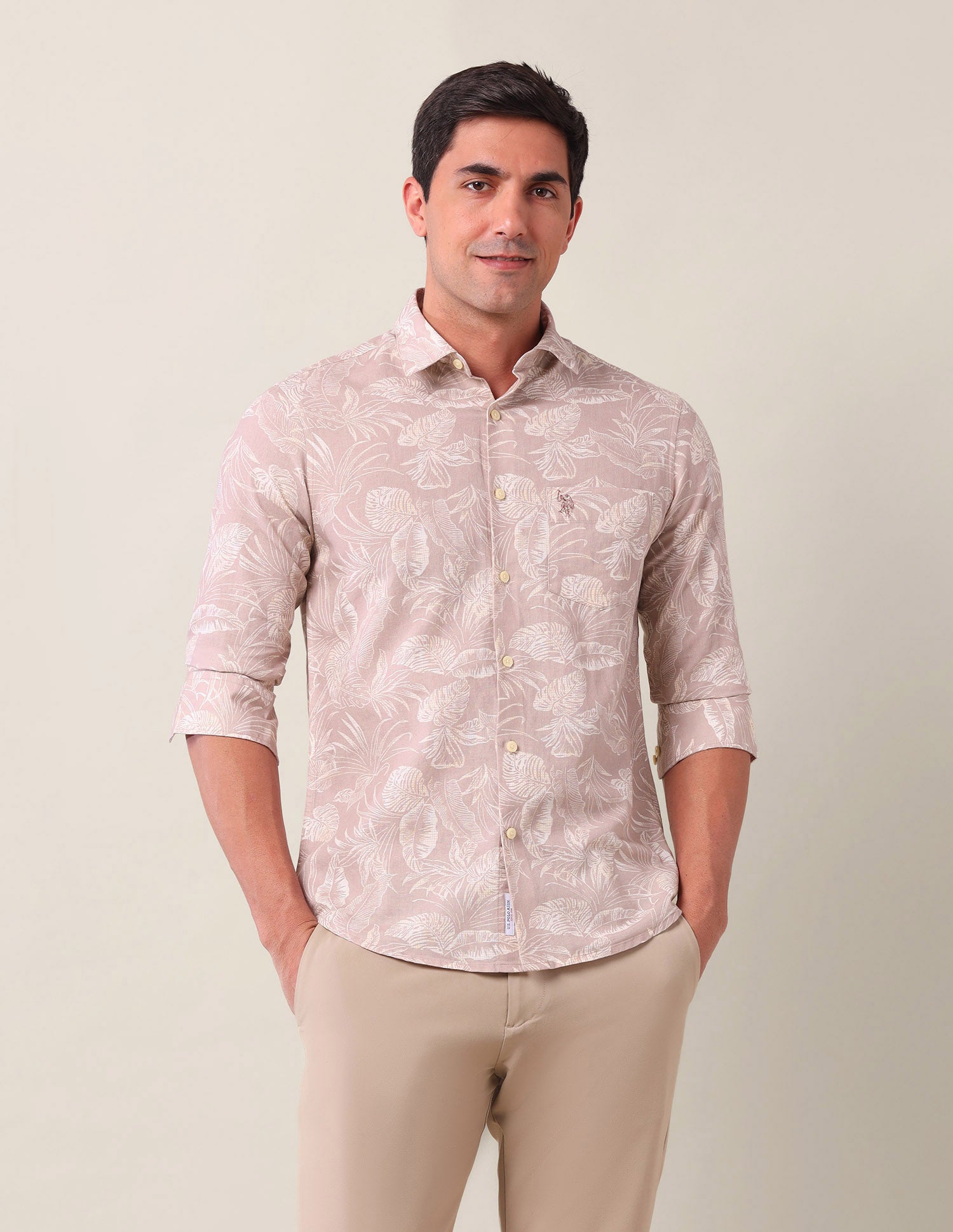 All Over Printed Regular Shirt Peach - U.S. Polo Assn. India | Large