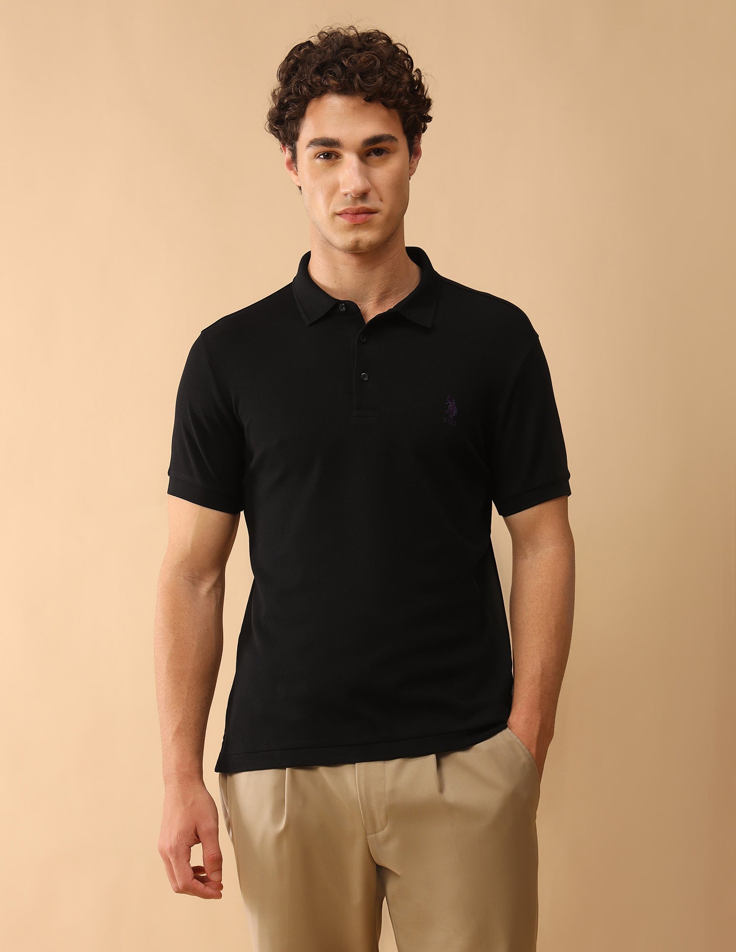 Pacho X Slim Fit Solid Polo Shirt Black - U.S. Polo Assn. India | Large