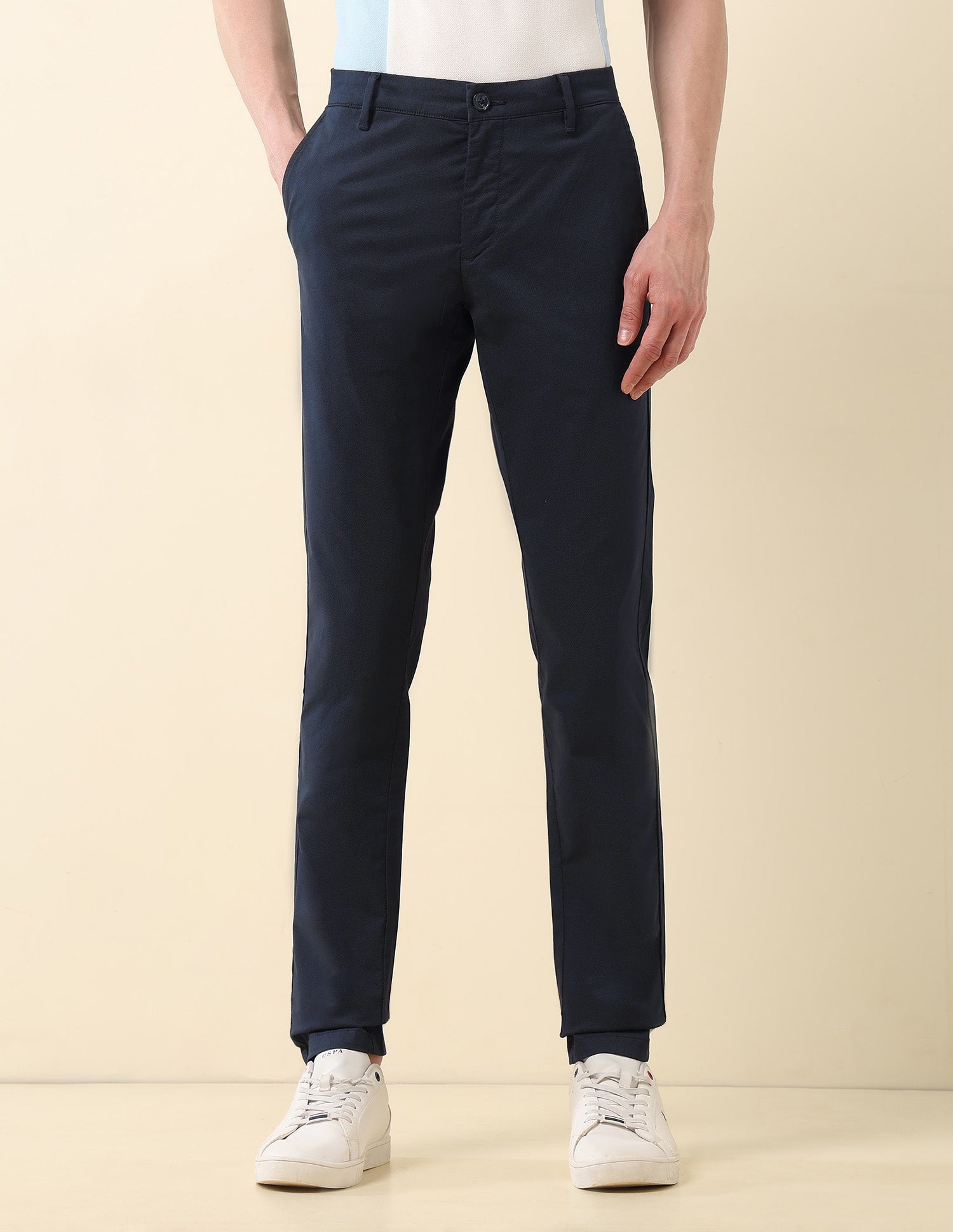 Textured Austin Slim Fit Trousers Navy - U.S. Polo Assn. India | Large