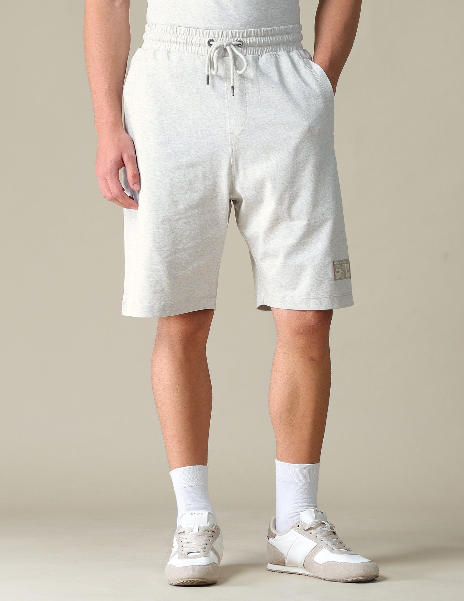 Heathered Regular Fit Shorts Ecru Melange - U.S. Polo Assn. India | Large