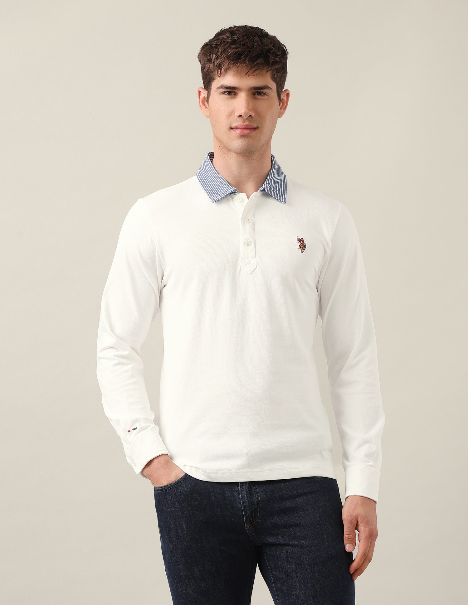 Solid Slim Fit Polo Shirt Ivory - U.S. Polo Assn. India | Large