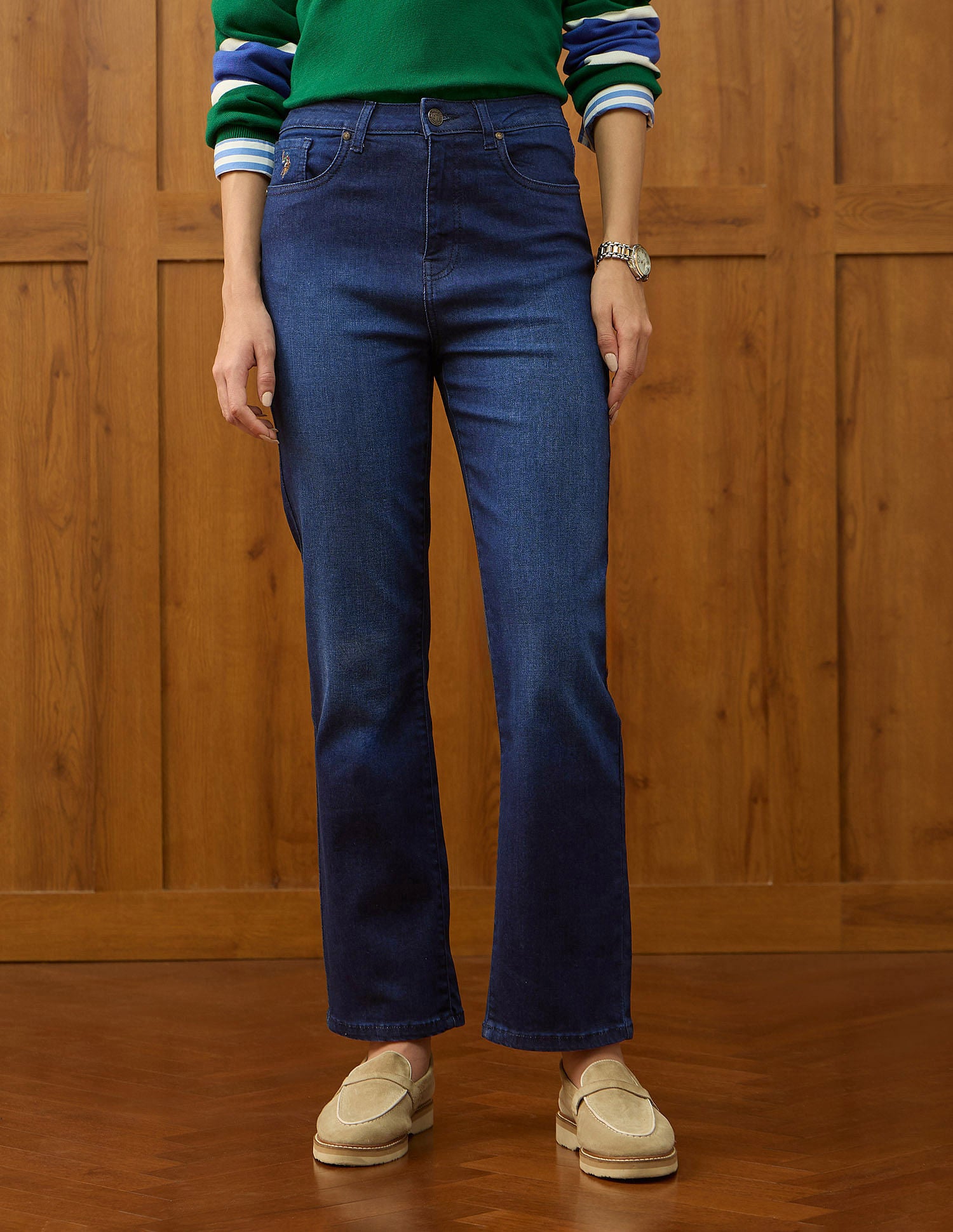 High Rise Straight Fit Jeans Dark Blue - U.S. POLO ASSN. | Large