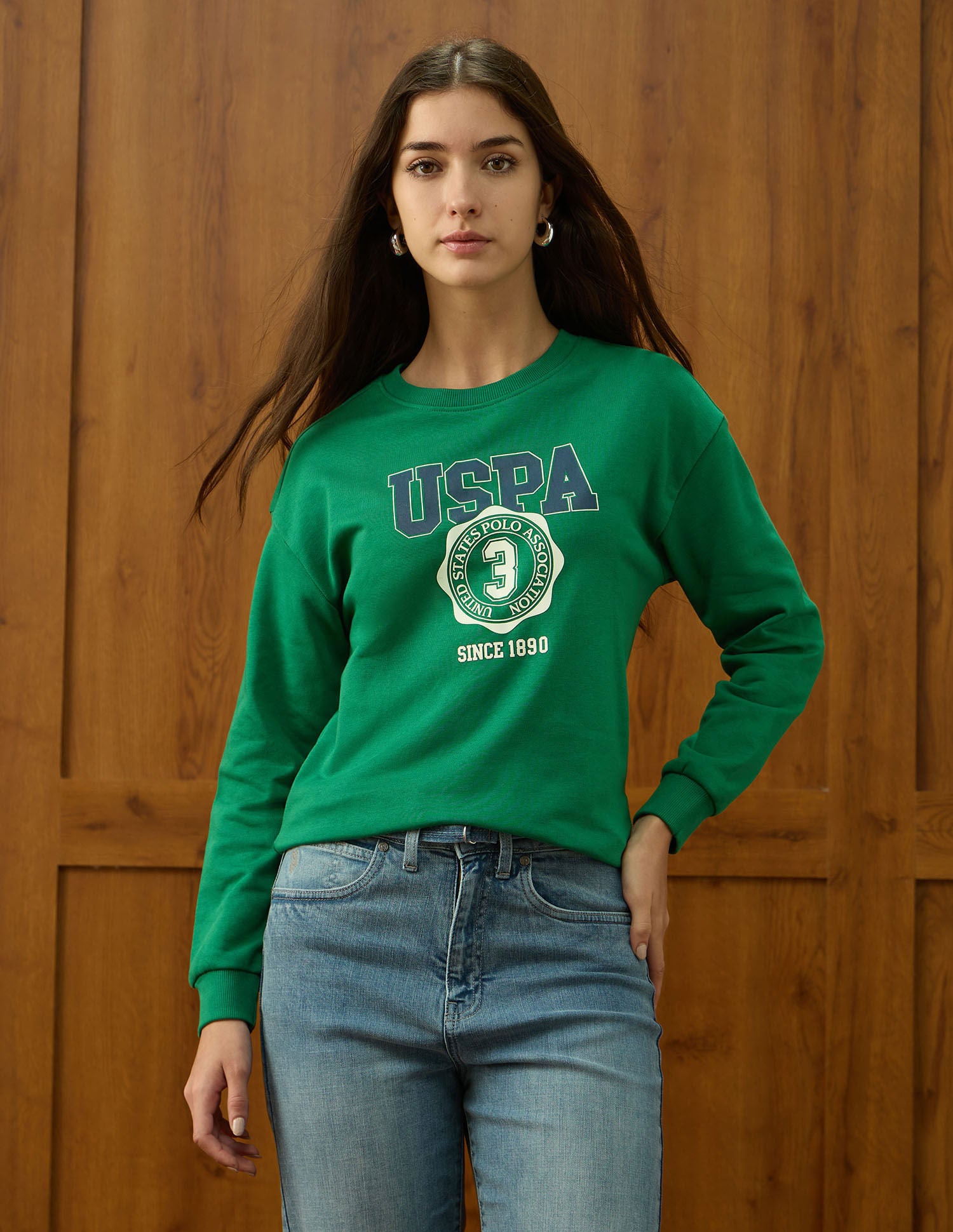Drop Shoulder Brand Printed Sweatshirt Green - U.S. POLO ASSN. | Large