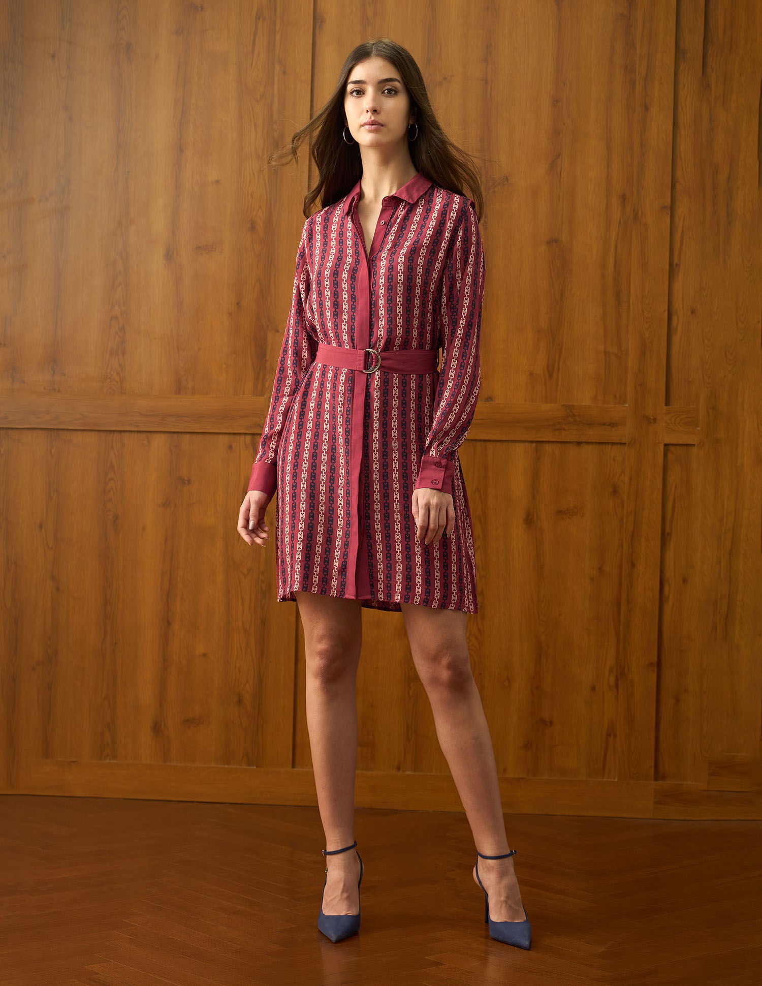 Abstract Printed Mini Shirt Dress With Belt Red - U.S. POLO ASSN. | Large