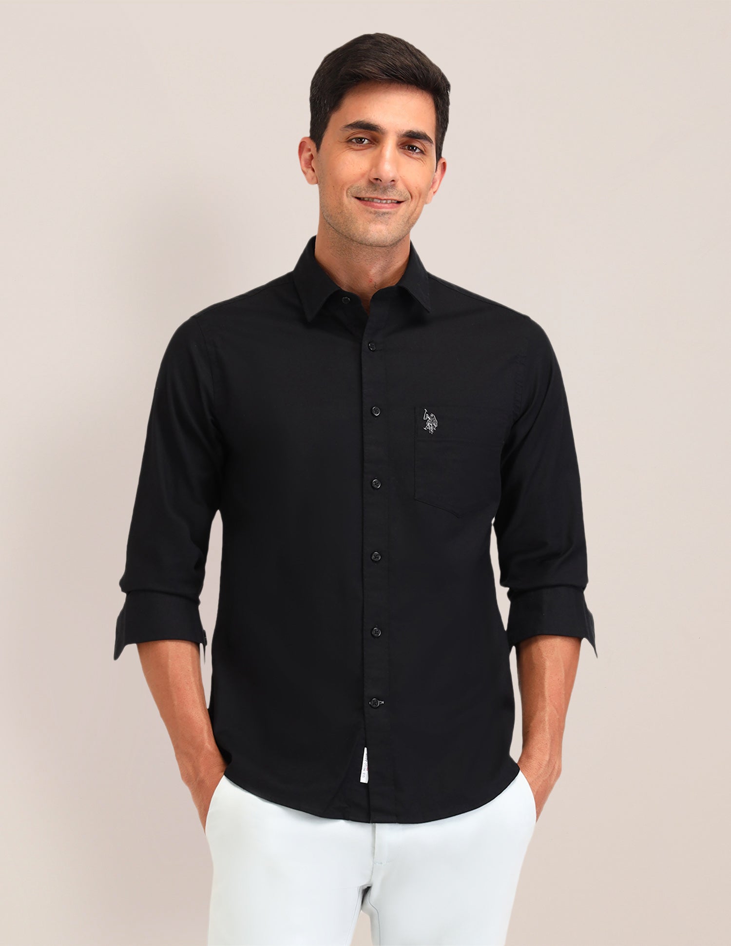 Solid Tailored Fit Shirt Black - U.S. POLO ASSN. | Large