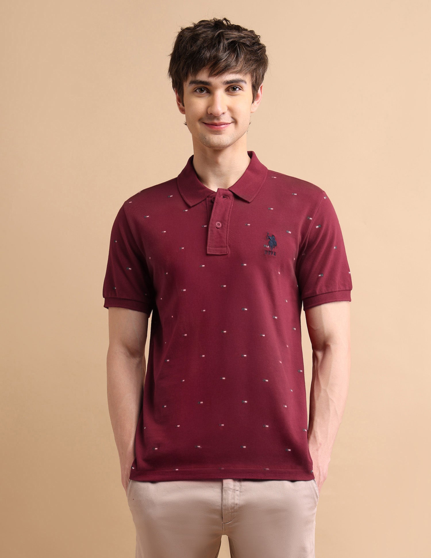 Flag Print Polo Shirt Dark Red - U.S. POLO ASSN. | Large