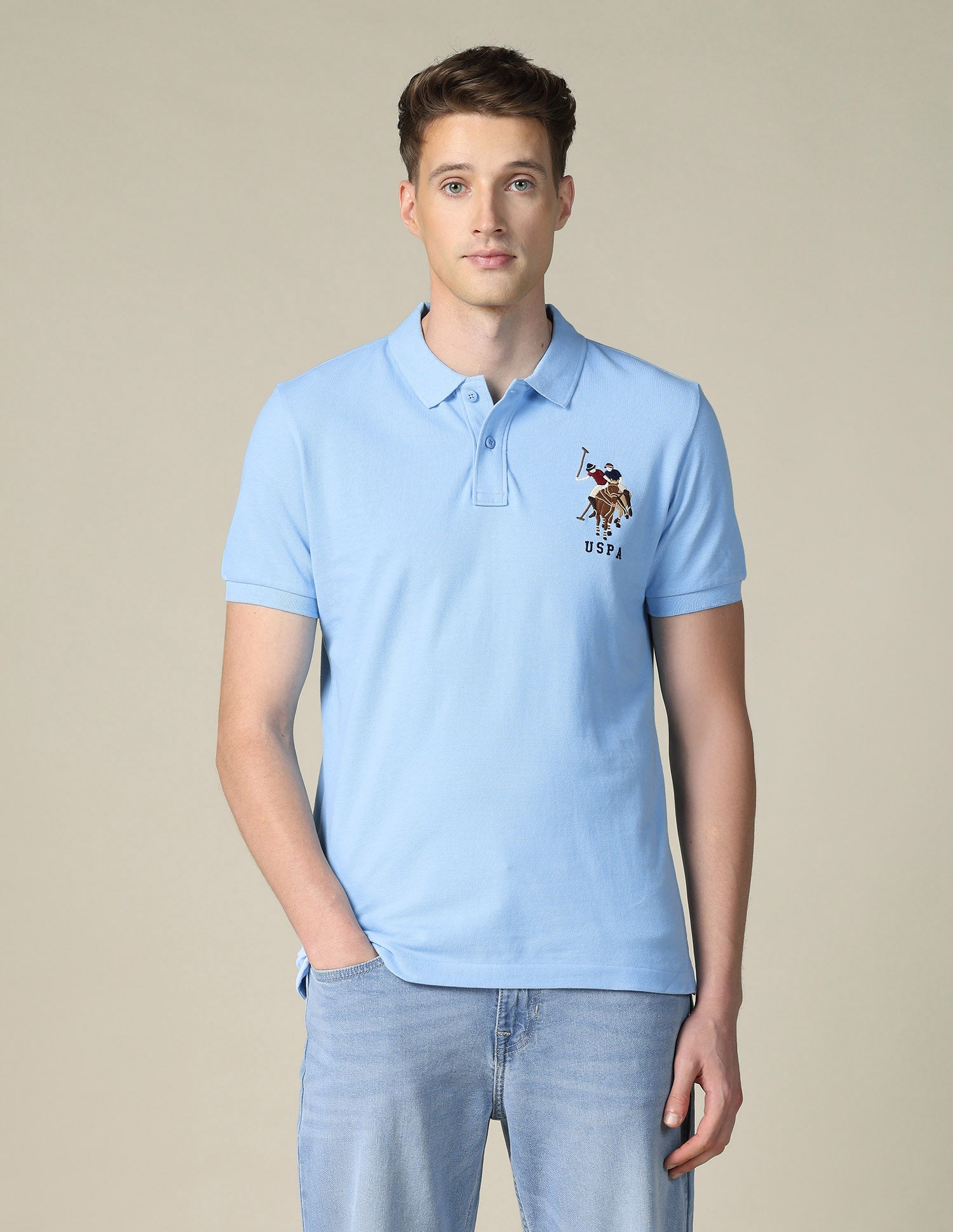 Solid Regular Fit Polo Shirt Medium Blue - U.S. POLO ASSN. | Large