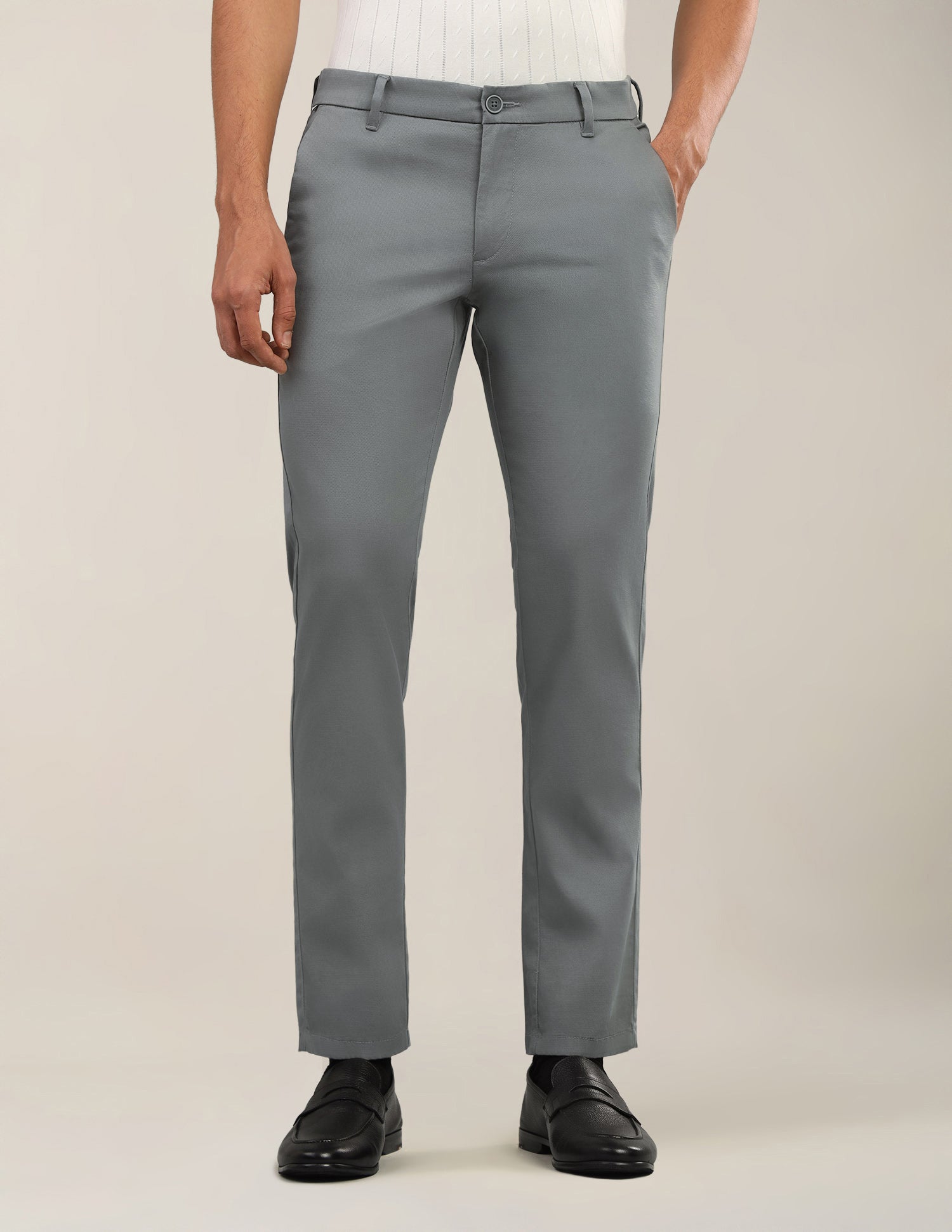 Denver Slim Fit Dobby Trousers Grey - U.S. Polo Assn. India | Large