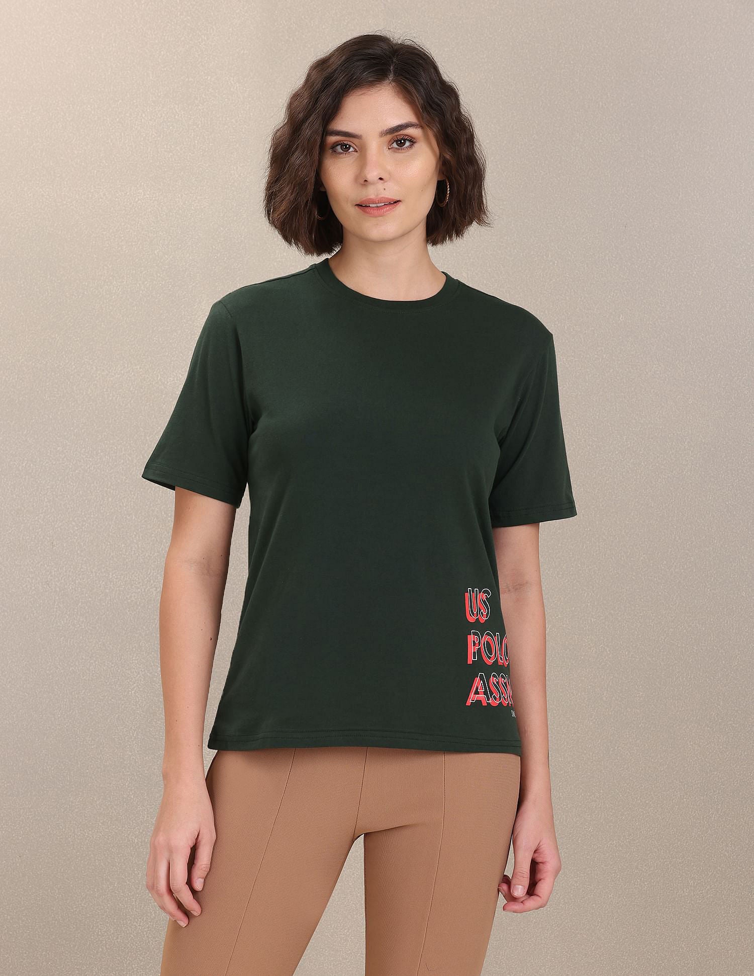 Typographic Print Cotton T-Shirt Dark Green - U.S. POLO ASSN. | Large